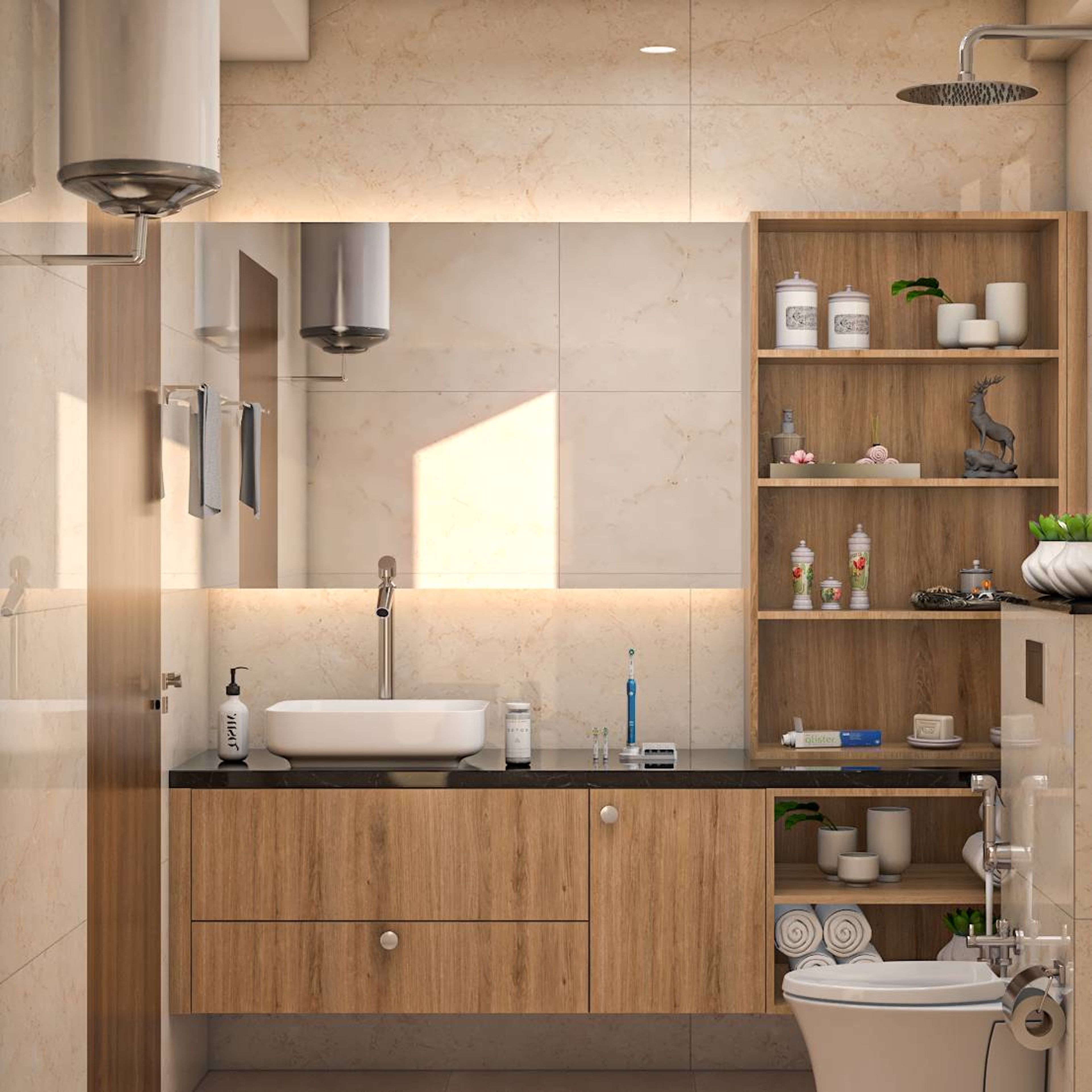 Modern Small Bathroom Design Idea With Open Storage