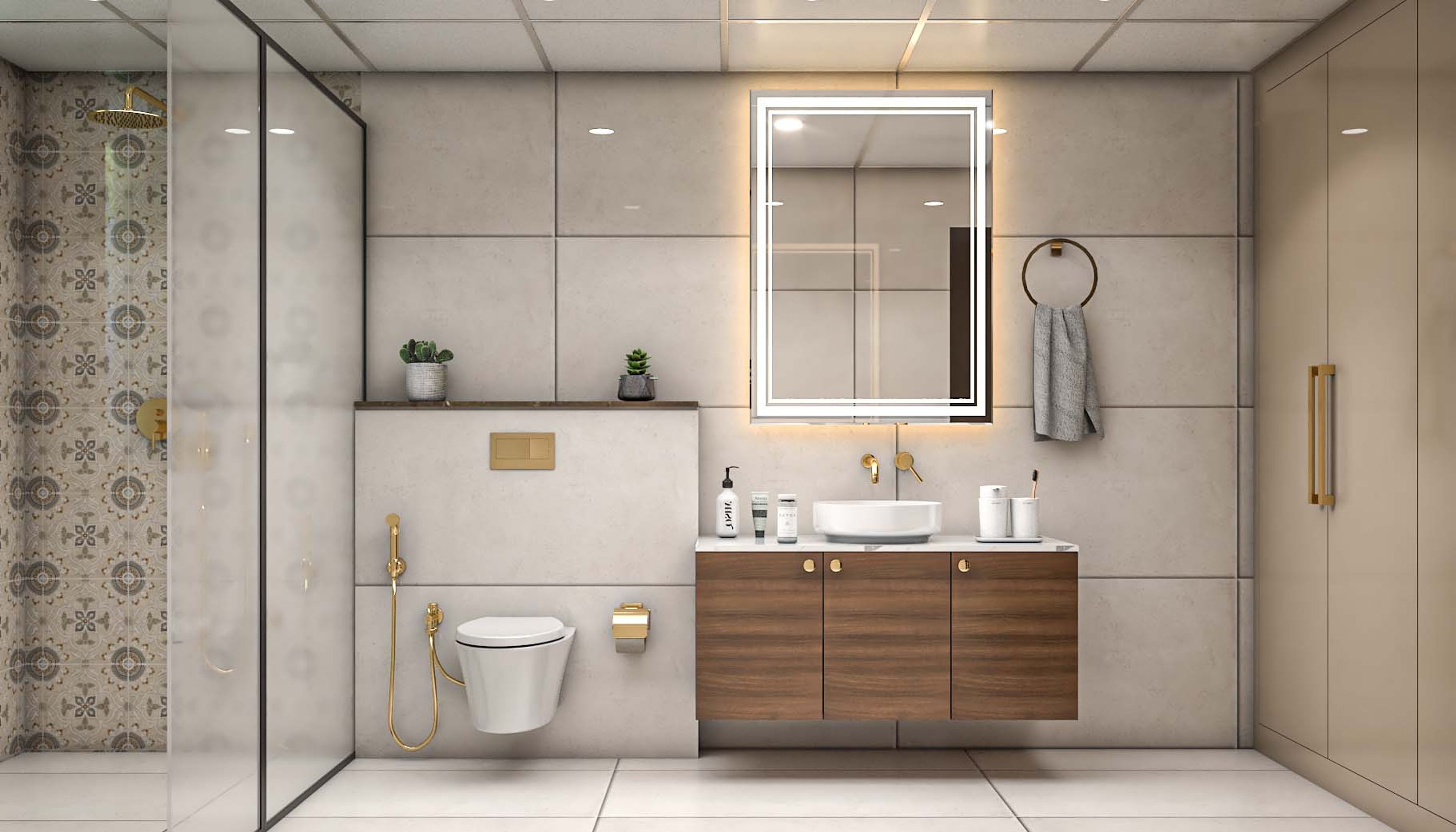 Modern Bathroom Design With Wooden Vanity