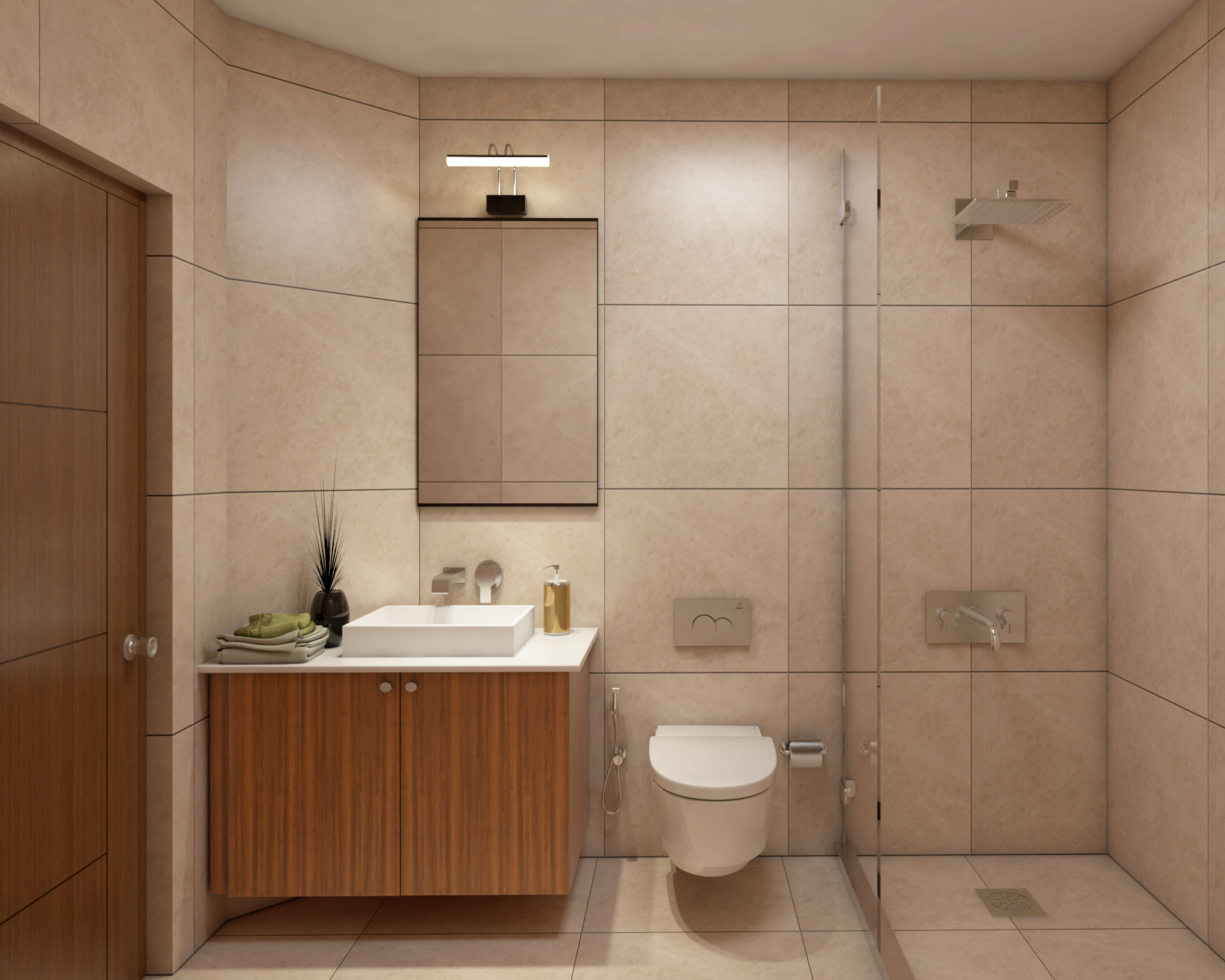 Contemporary Spacious Bathroom Design With Beige-Toned Interiors