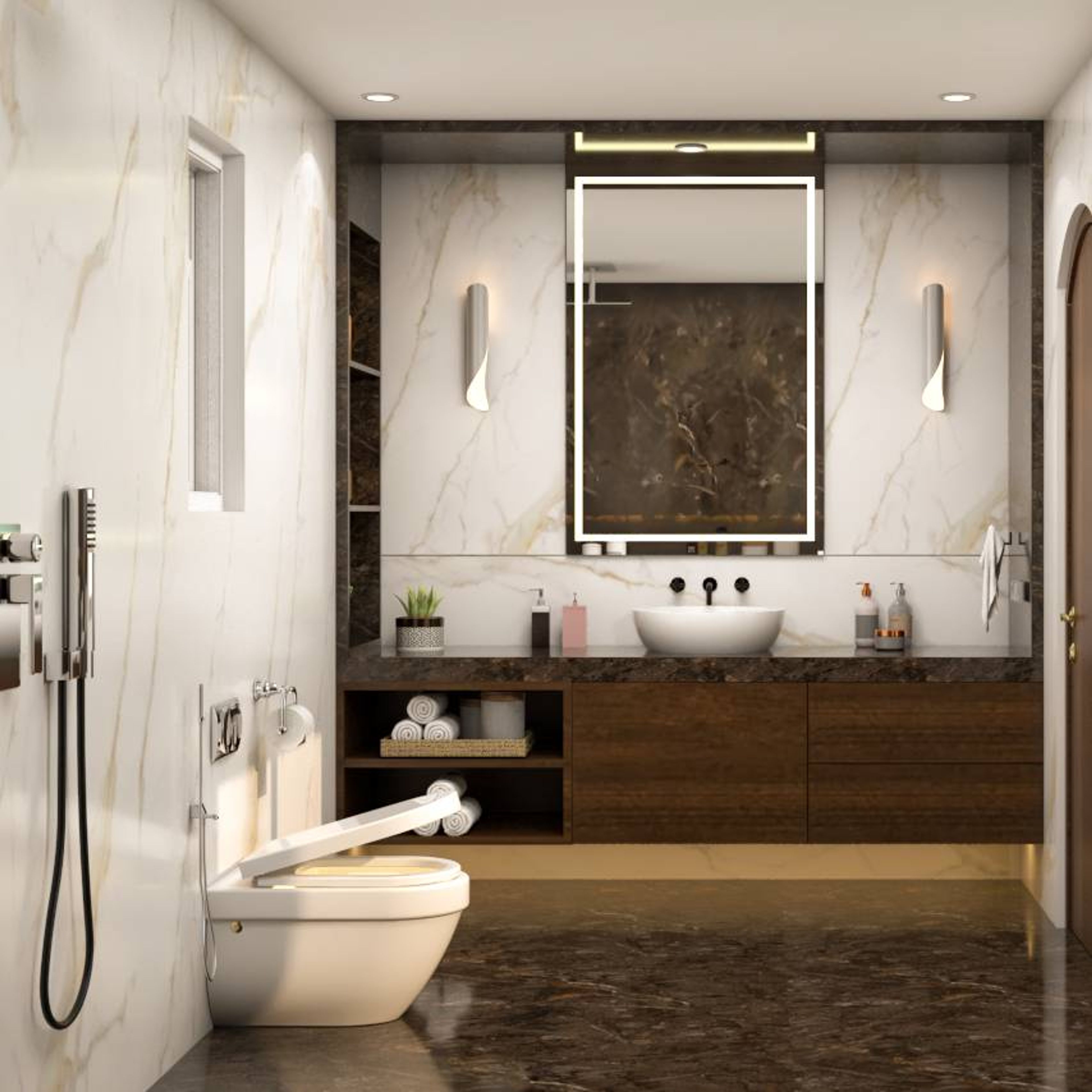 Modern Spacious Bathroom Design With Warm Lighting