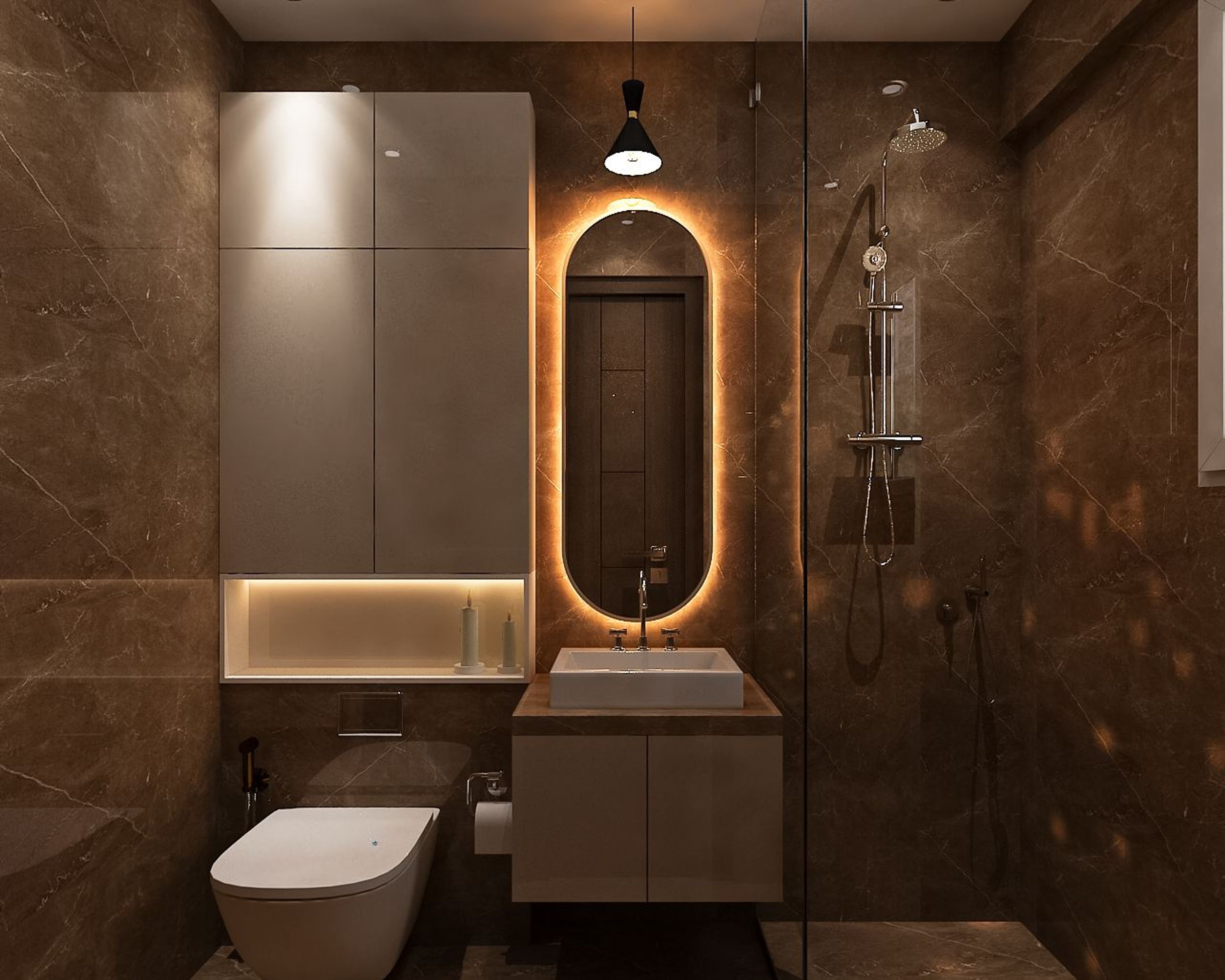 Contemporary Dark Themed Bathroom Design