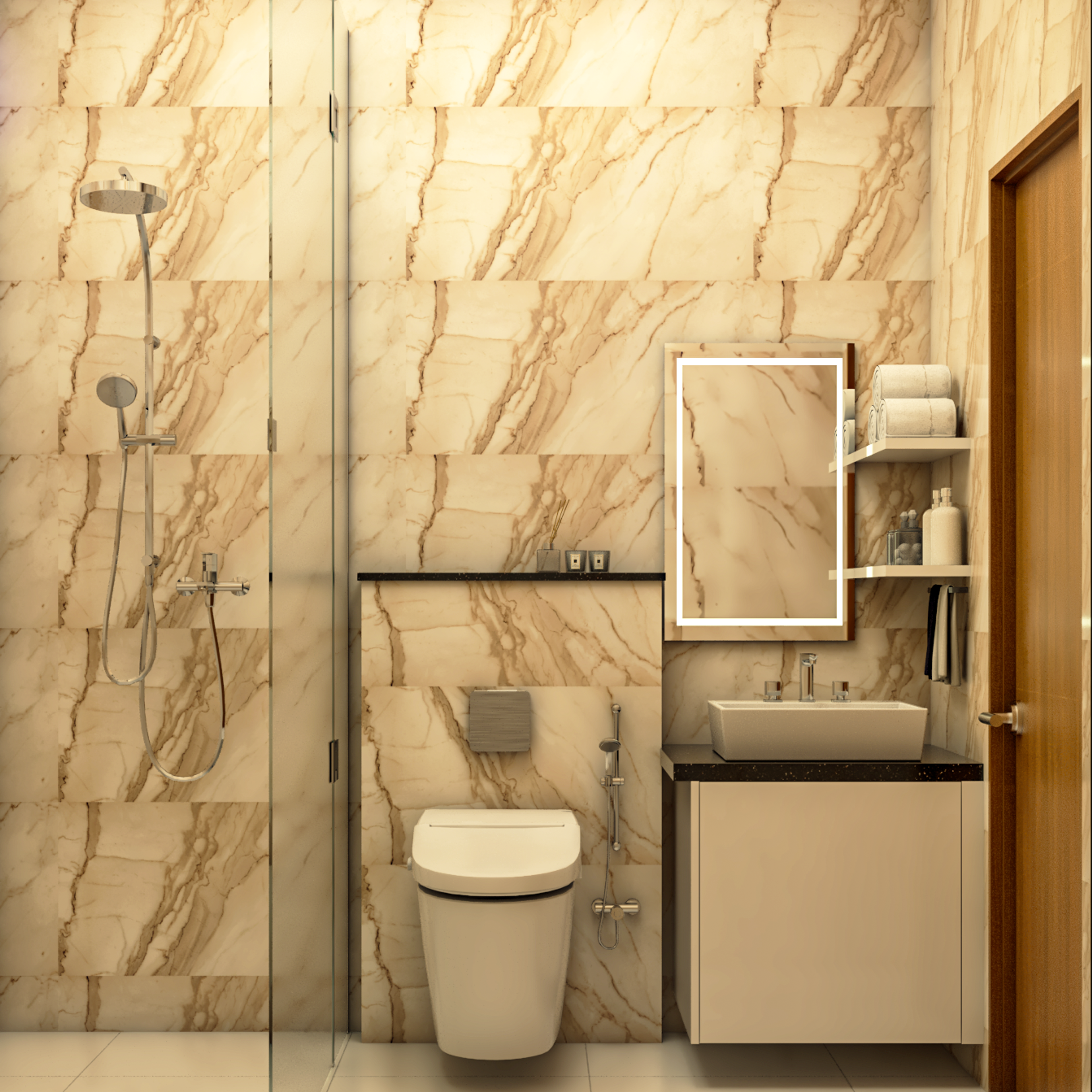 Modern Styled Spacious Bathroom Design In Brown