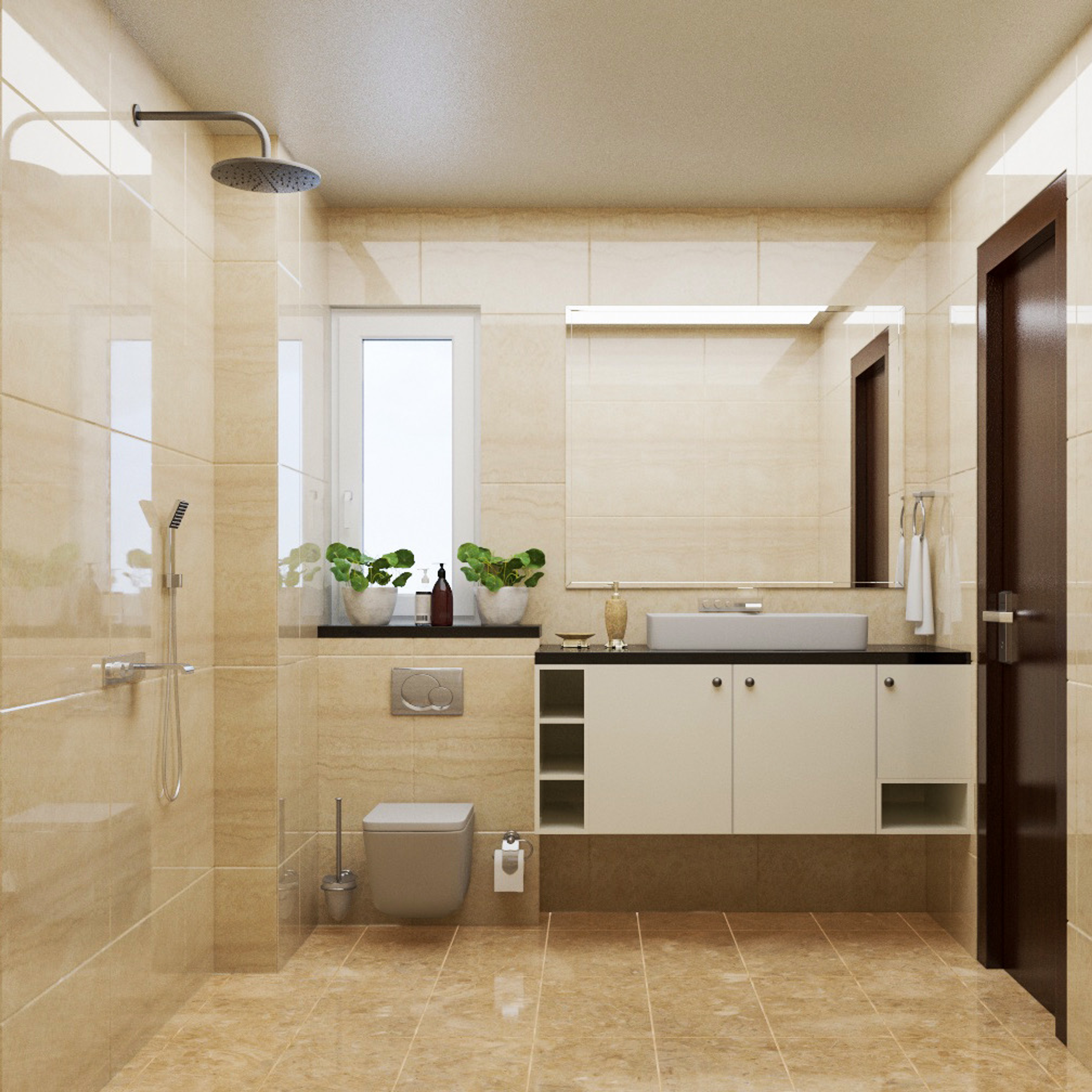 Contemporary Earthy Bathroom Design With Beige Tones