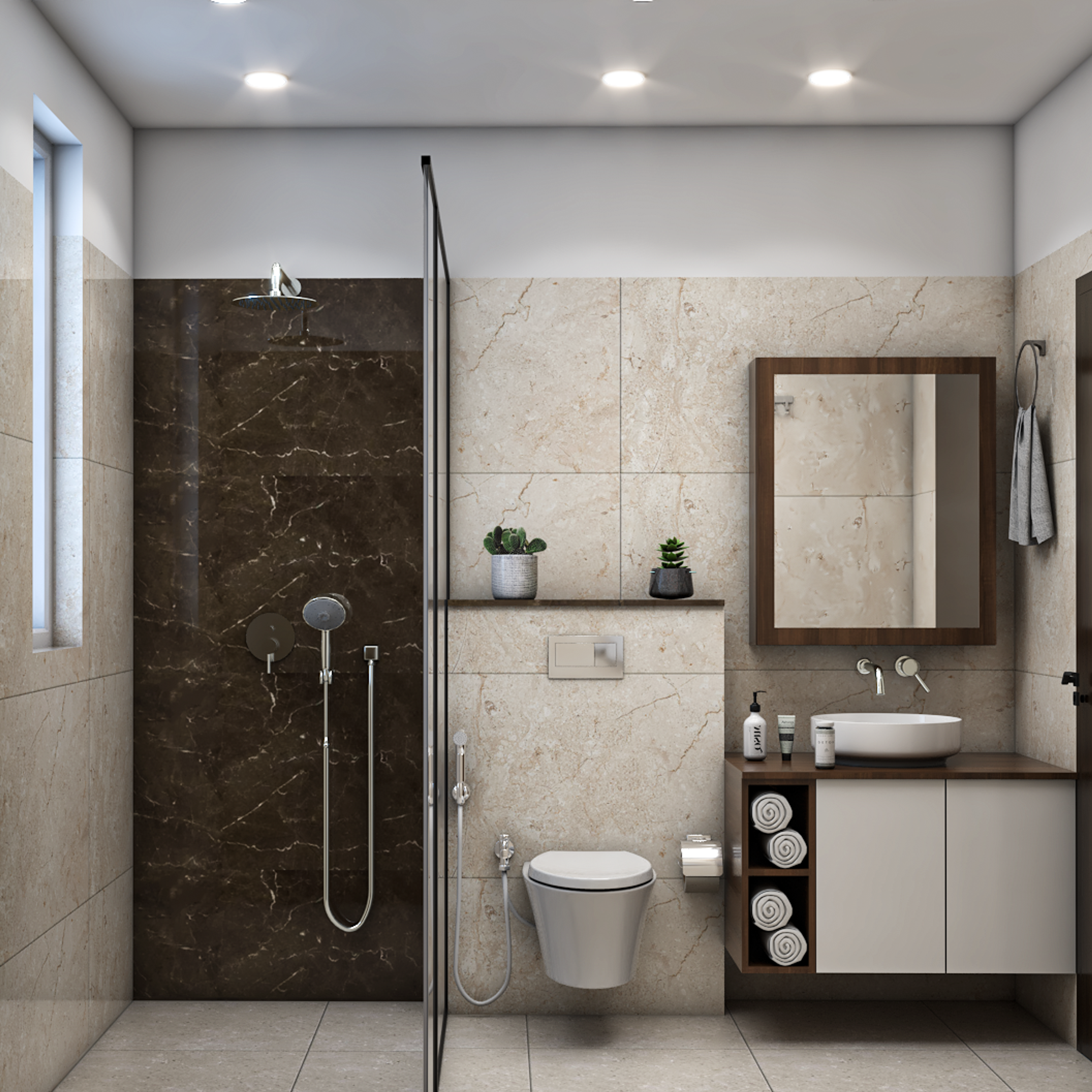 Modern Style Bathroom Design With Brown And Beige Interiors