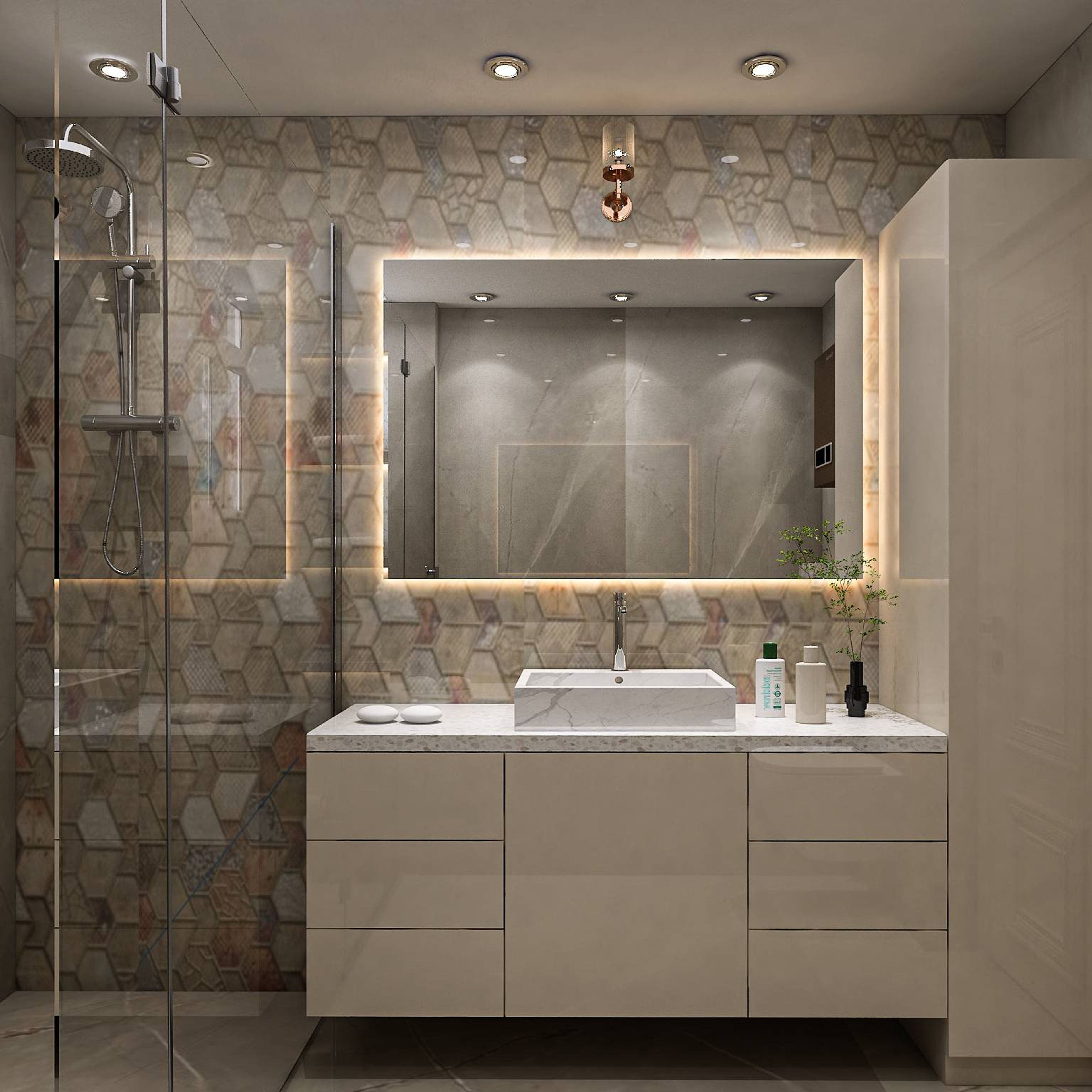 Modern Bathroom Design With Backlit Mirror