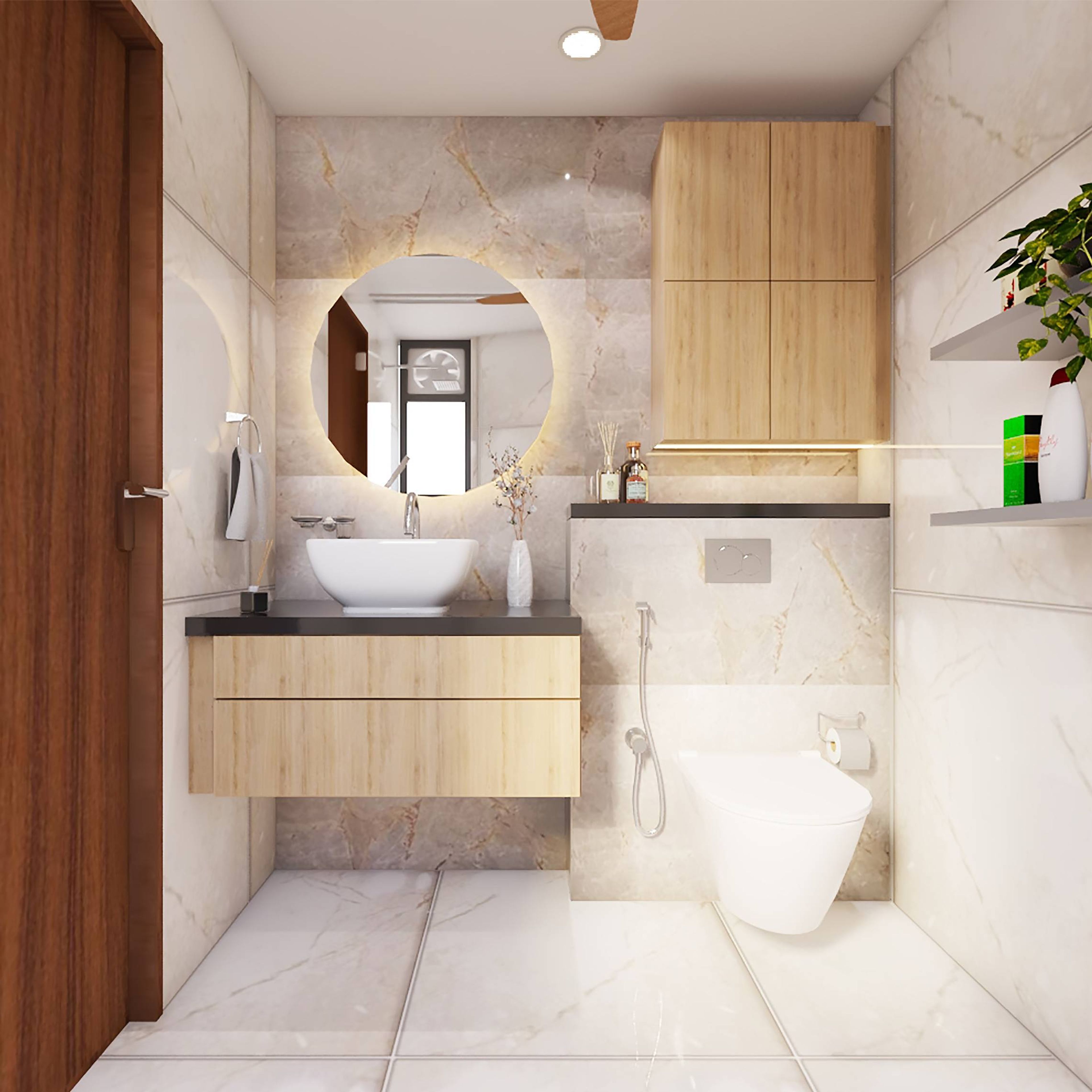 Modern Bathroom Design With Black Countertop