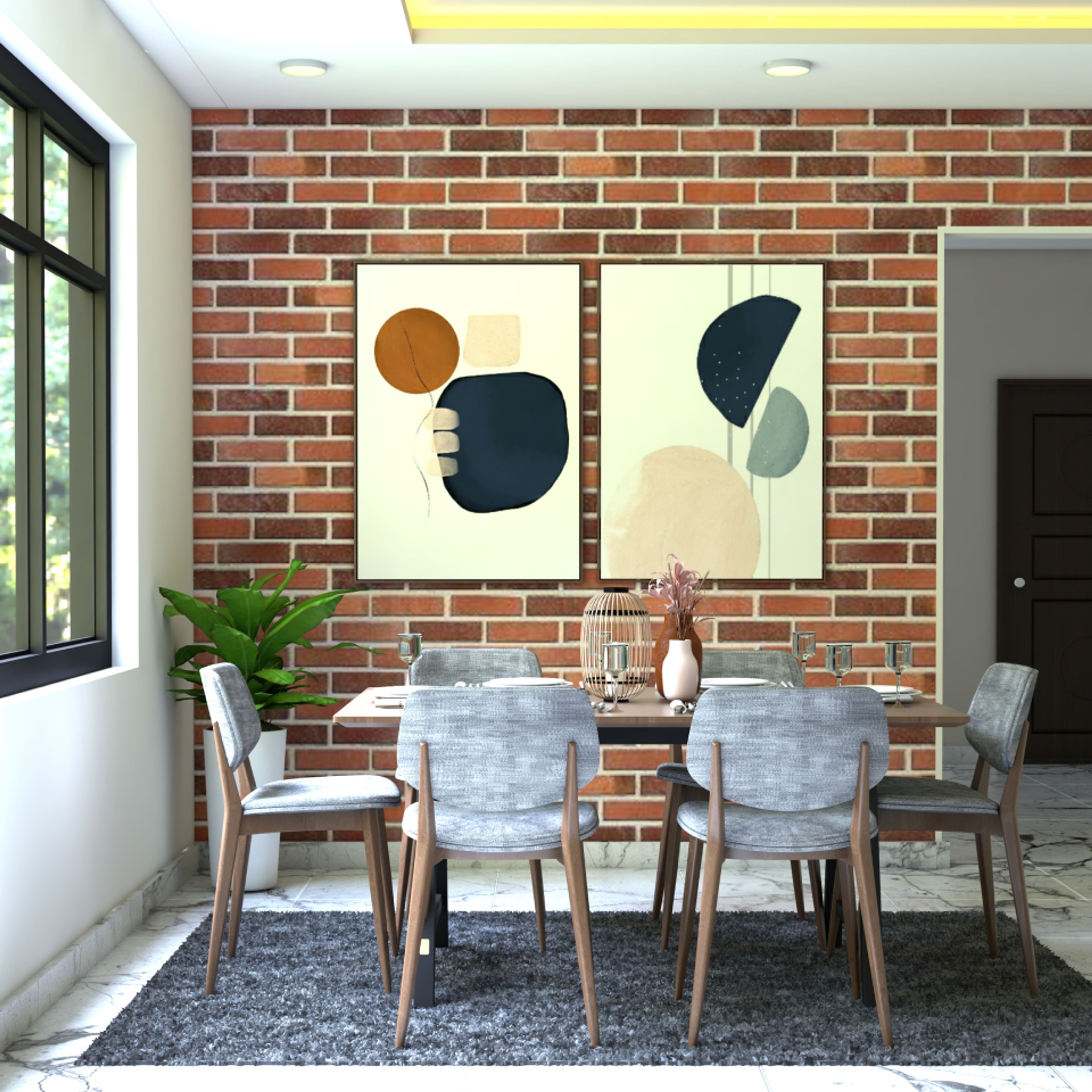 Modern Dining Room Design With Exposed Concrete Wallpaper