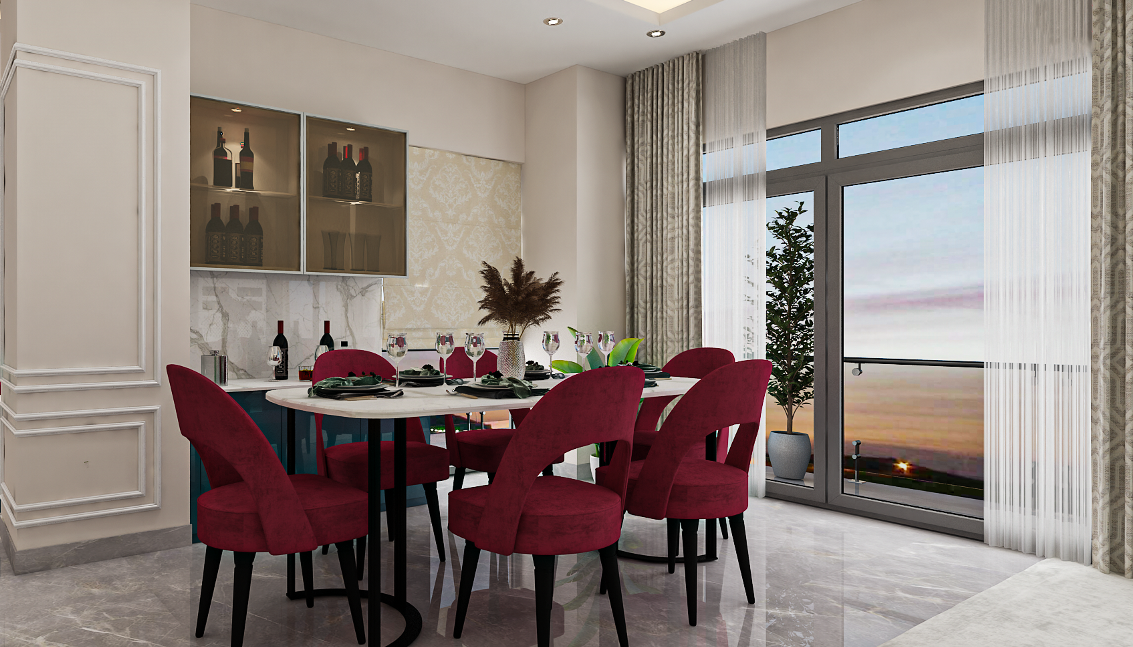 Red And White Dining Room - Livspace