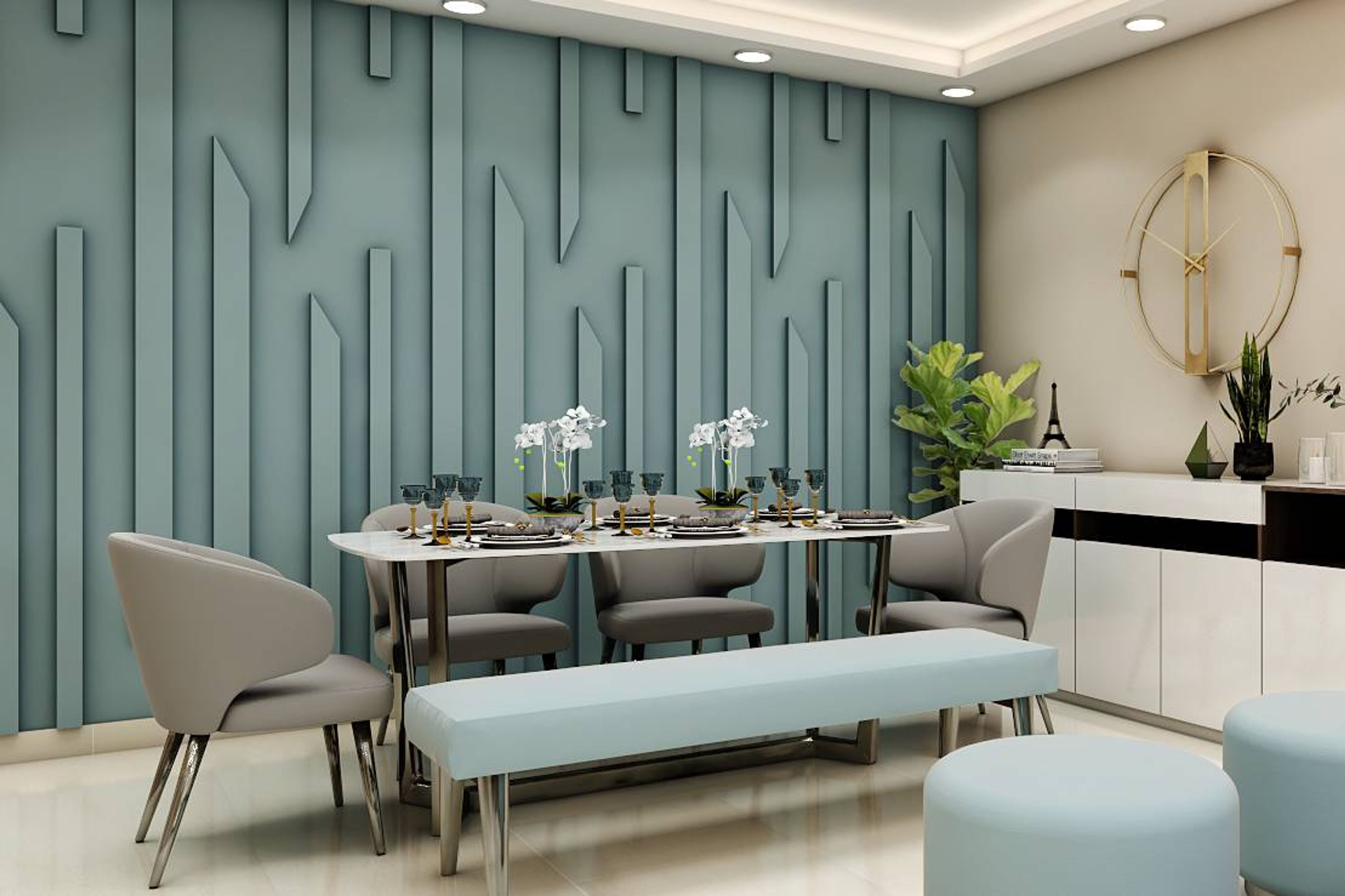 Blue Themed Contemporary Dining Room - Livspace