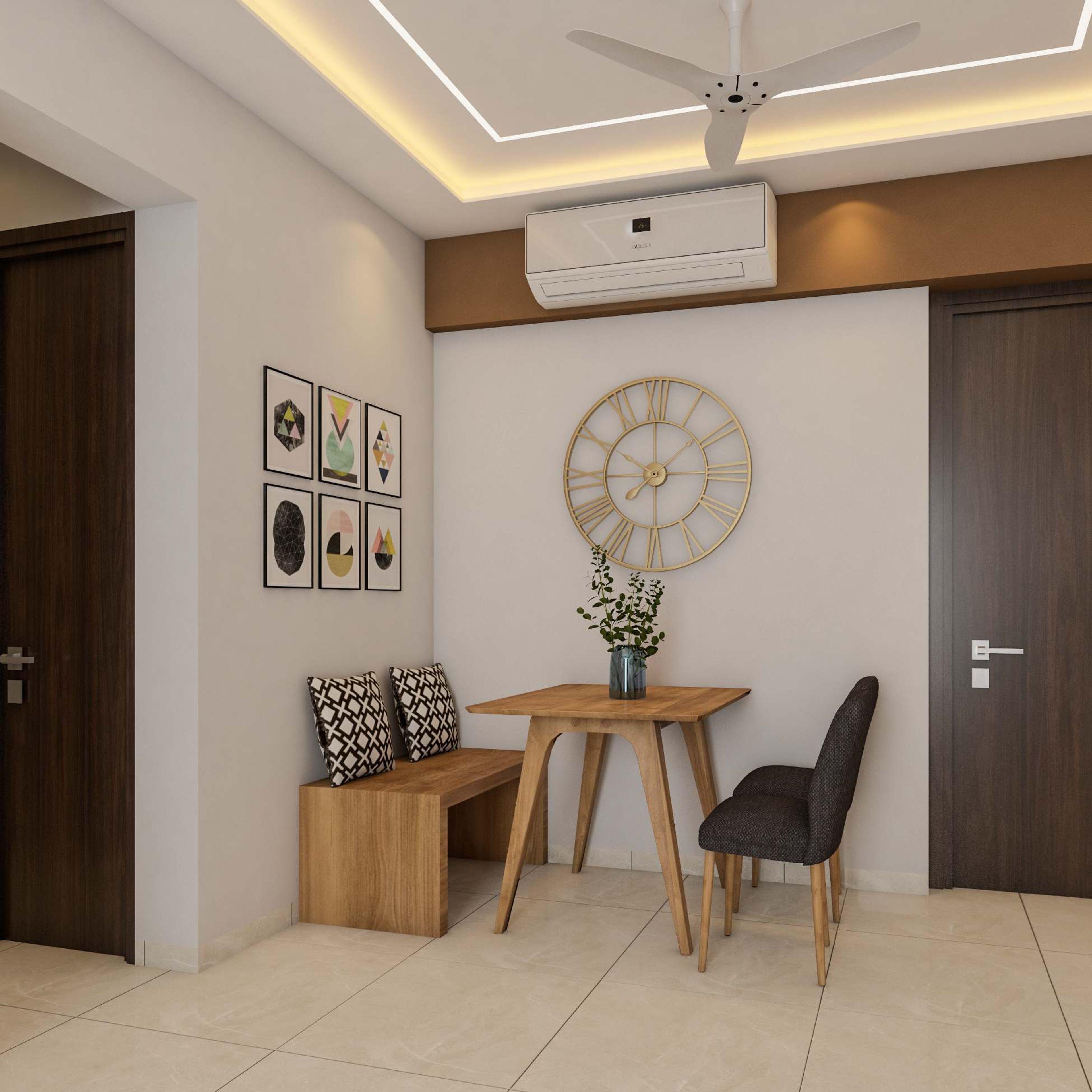 Compact Dining Space with Wooden Furniture - Livspace