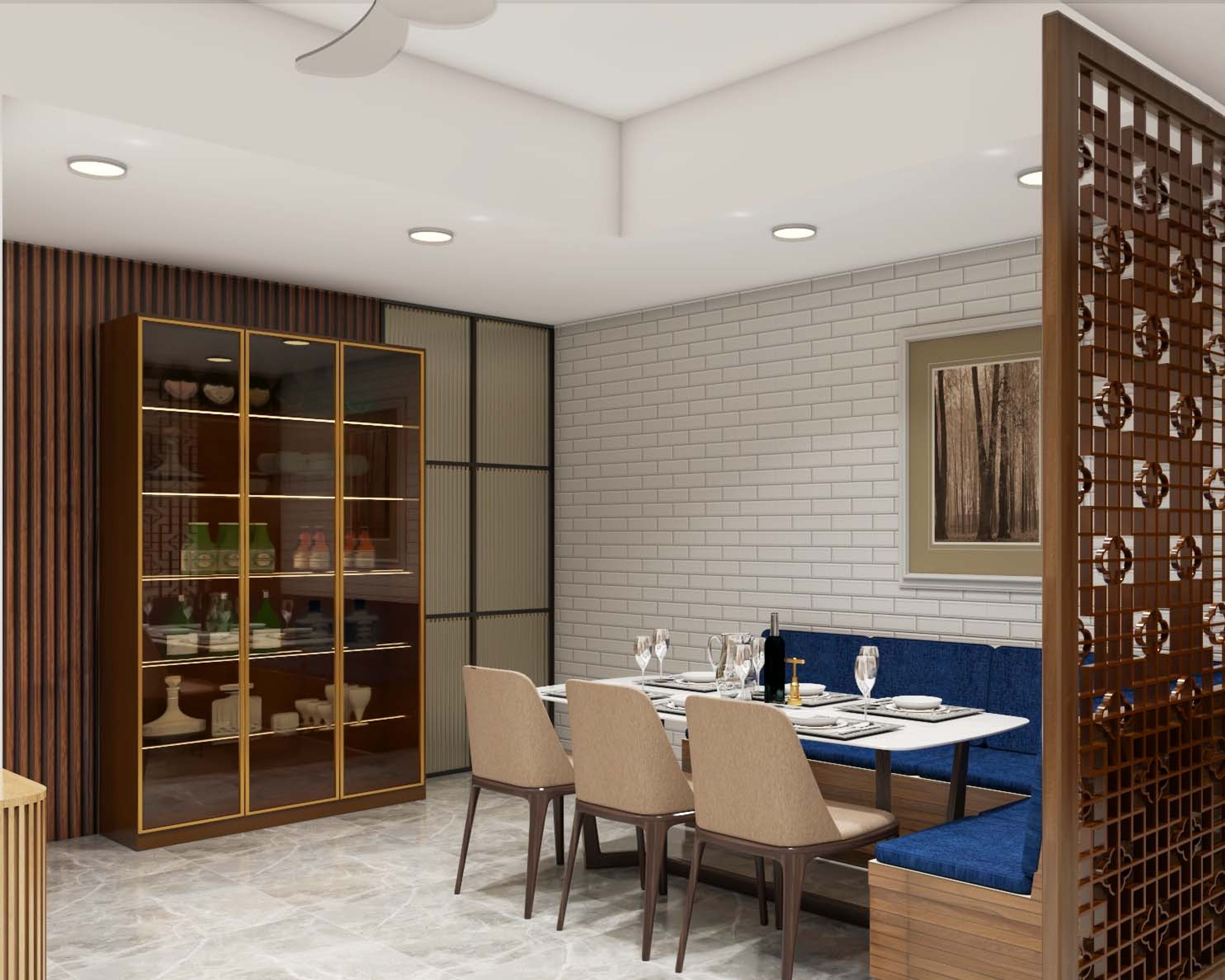 Modern 8-Seater Dining Room Design With Marble Table