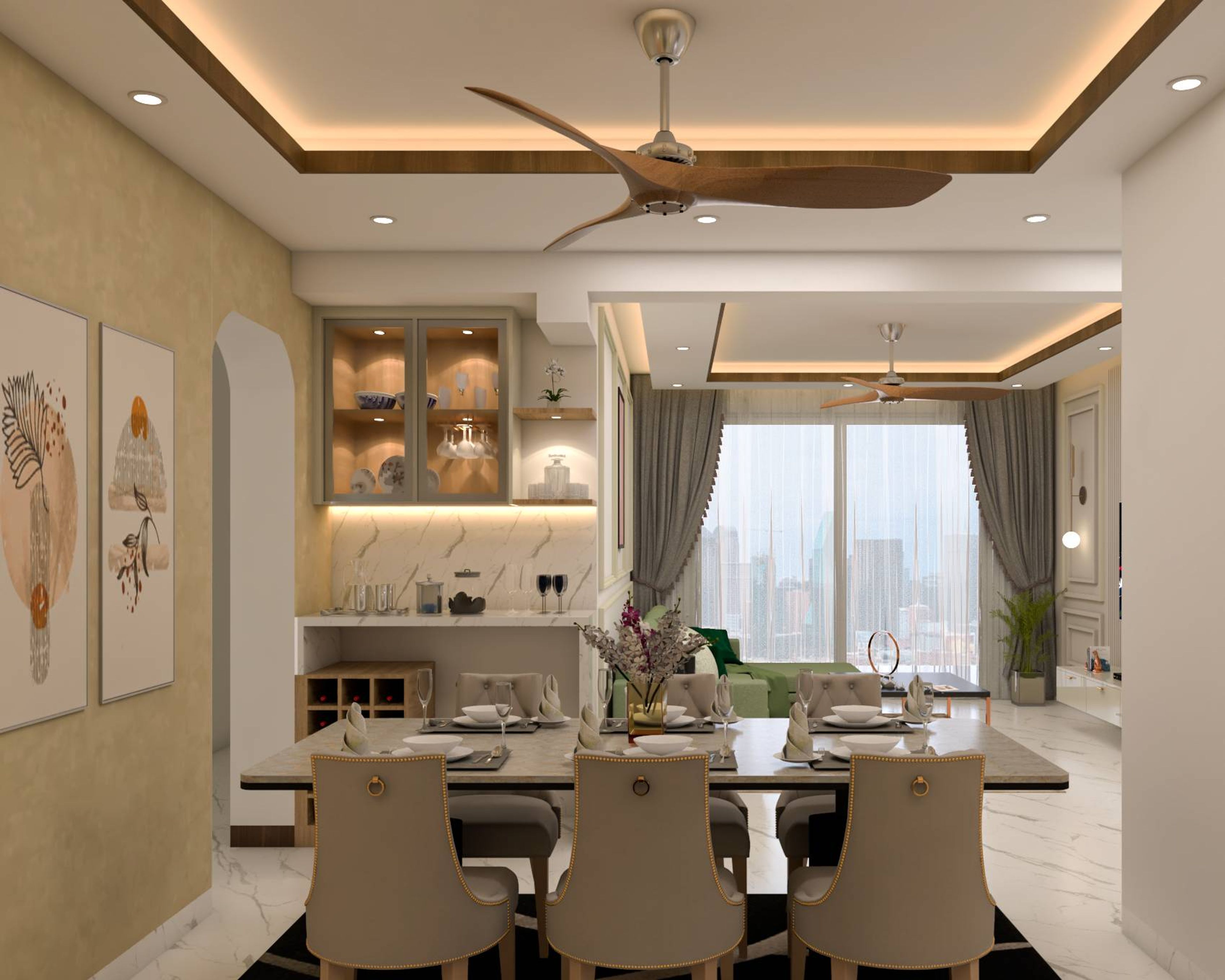 Modern Spacious Dining Room Design With Crockery Unit Design