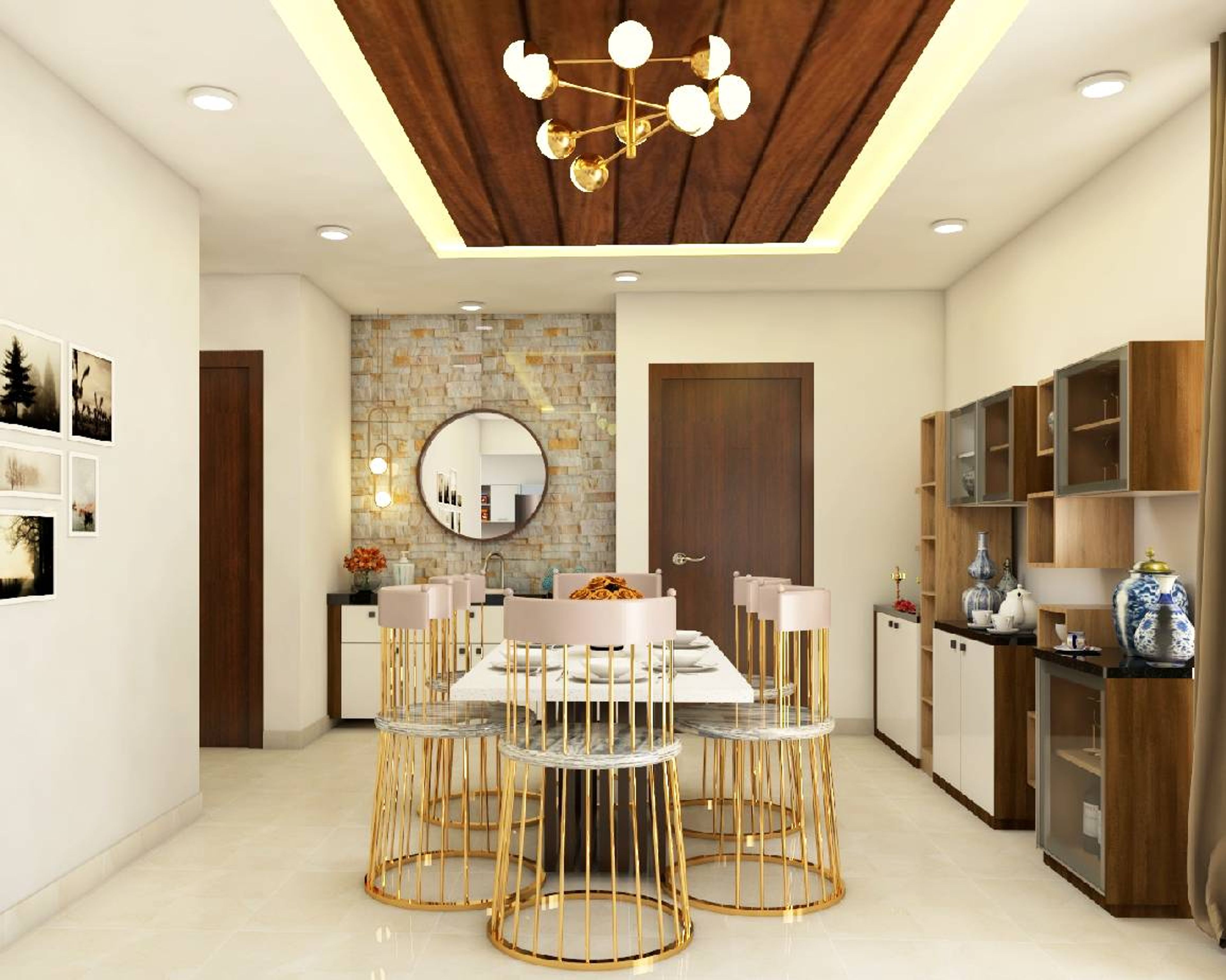 Classic Spacious Dining Room Design With Unique Seating