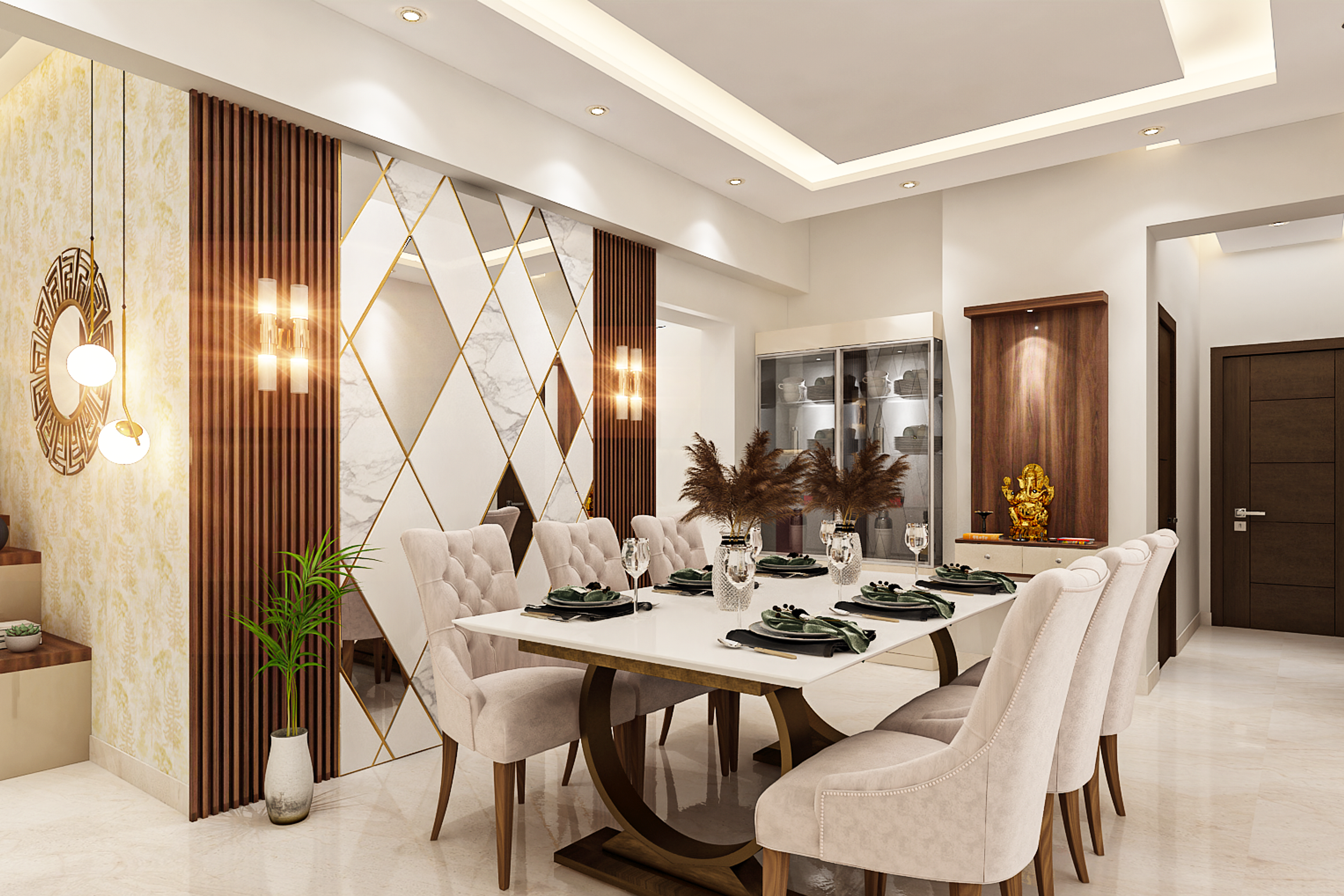 Contemporary Dining Room Design With Six-Seater Dining Table