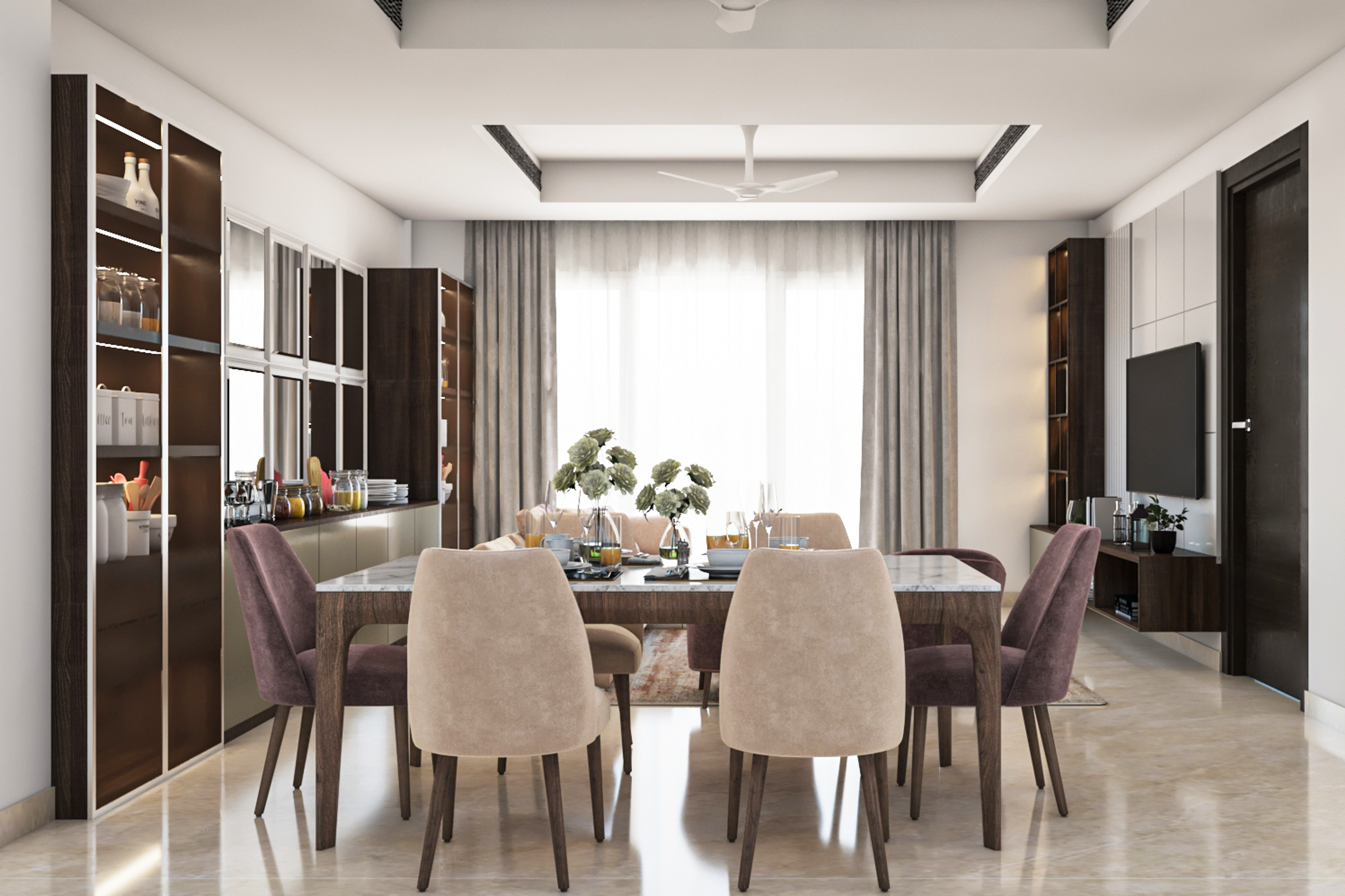 Violet And Beige 6-Seater Dining Room - Livspace