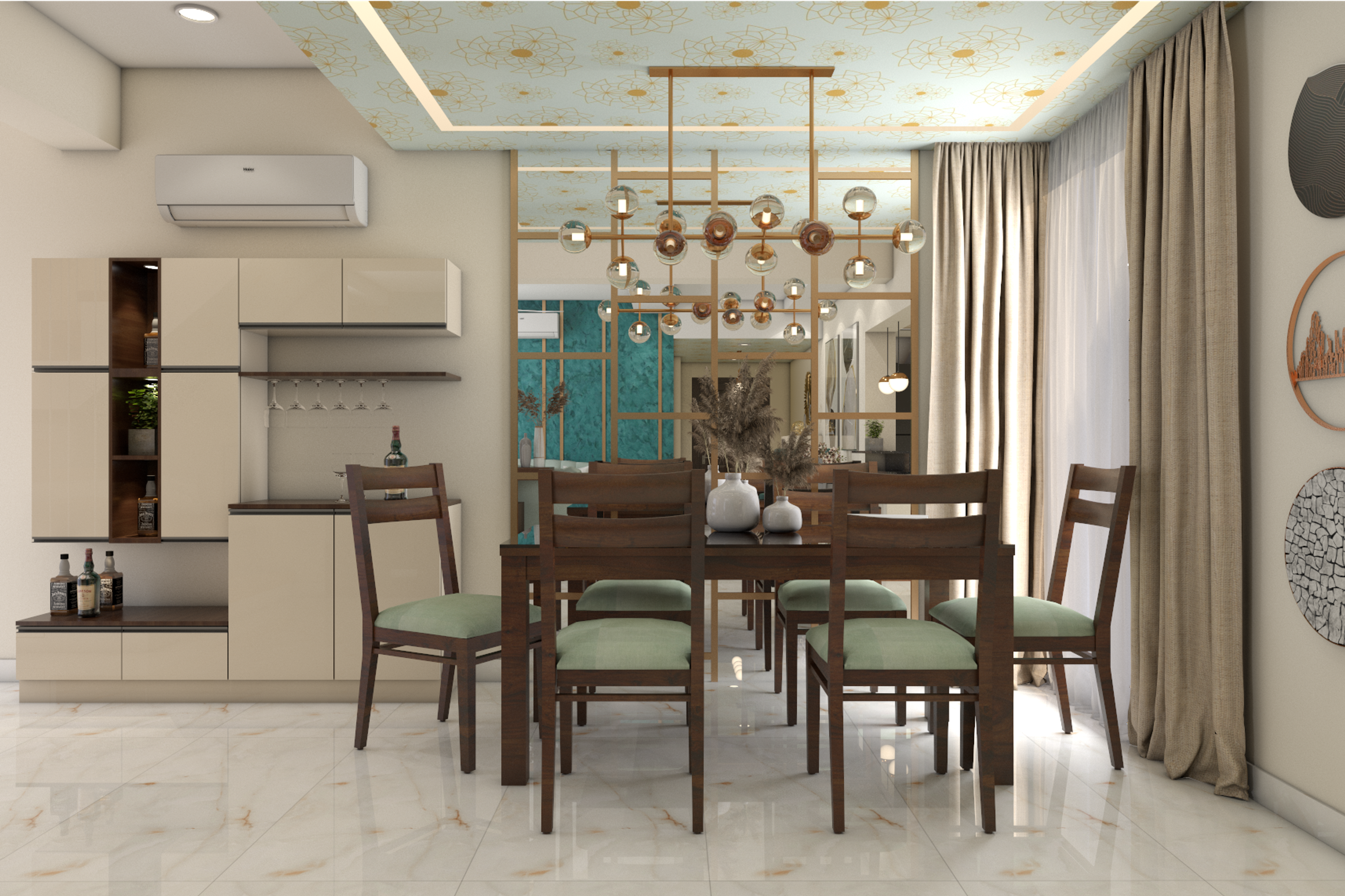 Compact Dining Room Design With Bar Counter