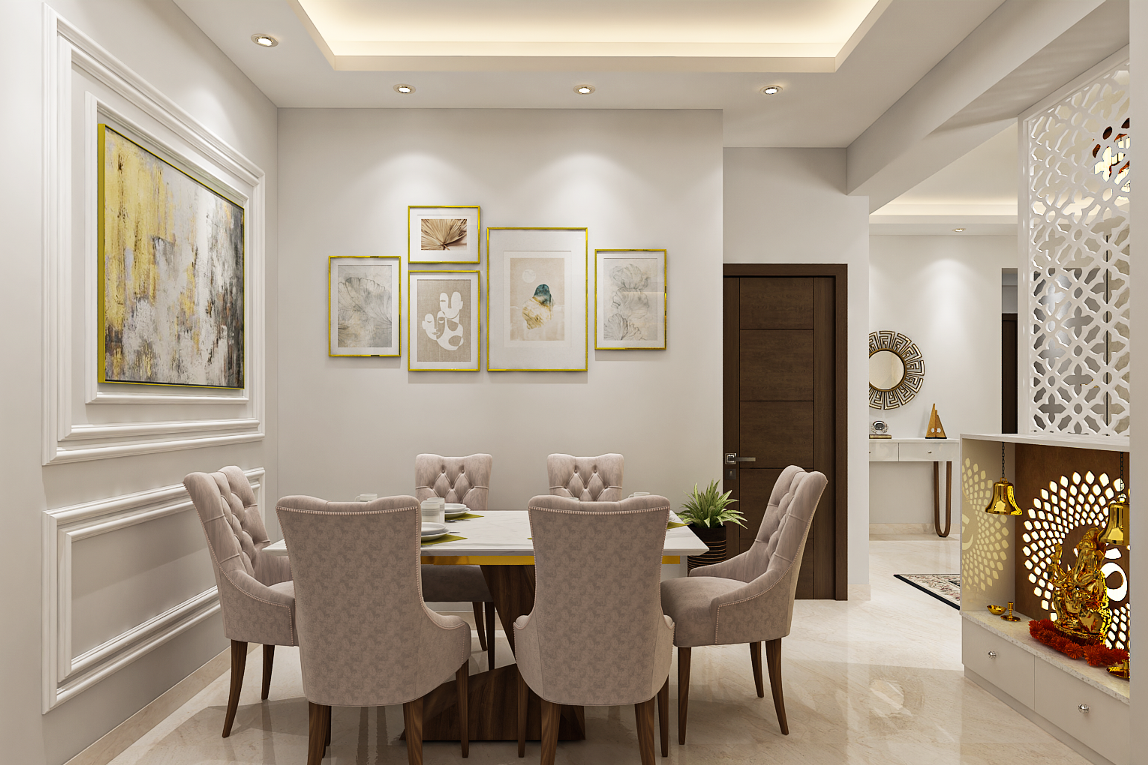 Modern Style Spacious Dining Room Design In White