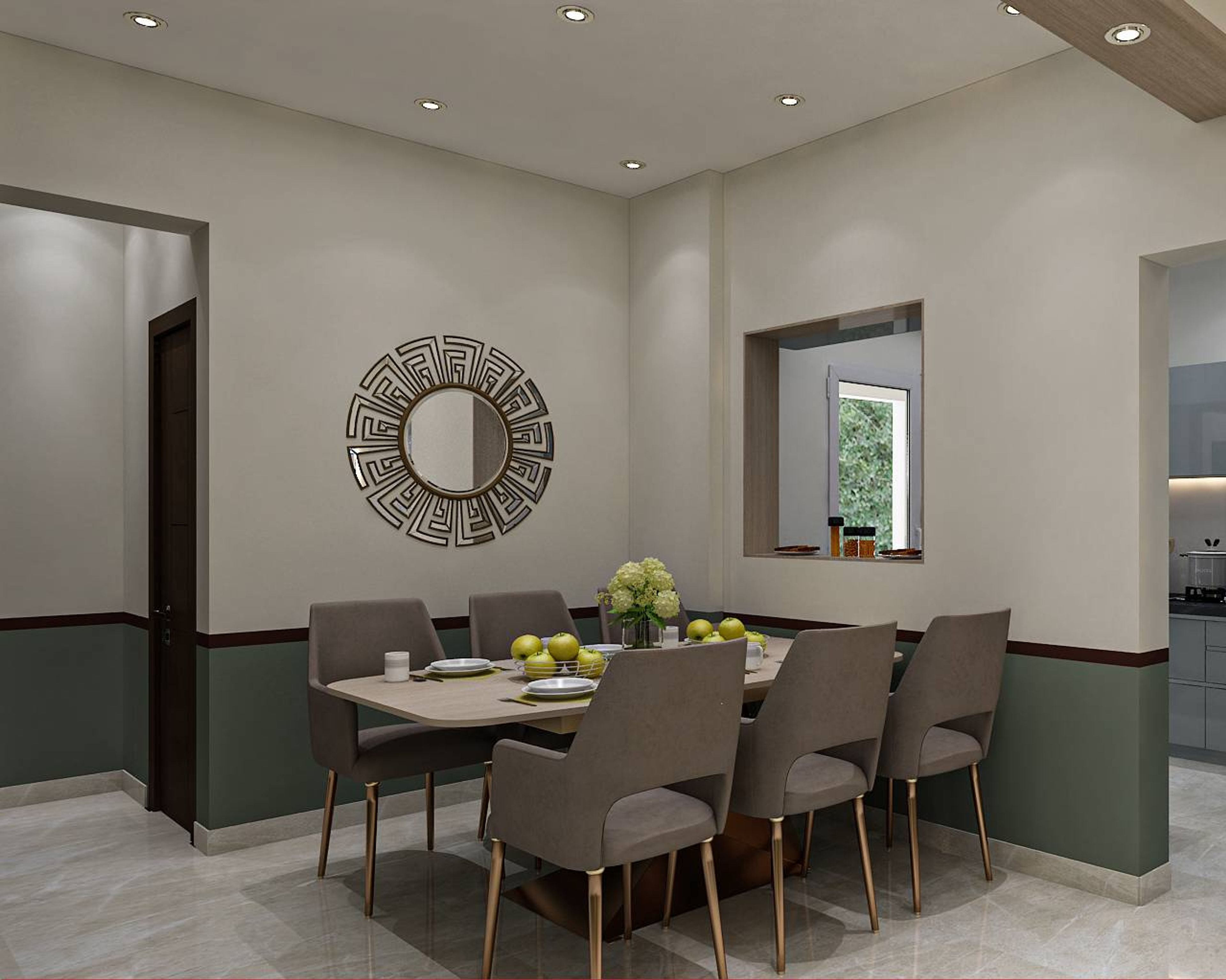 Modern 6-Seater Dining Room Design With Brown Chairs