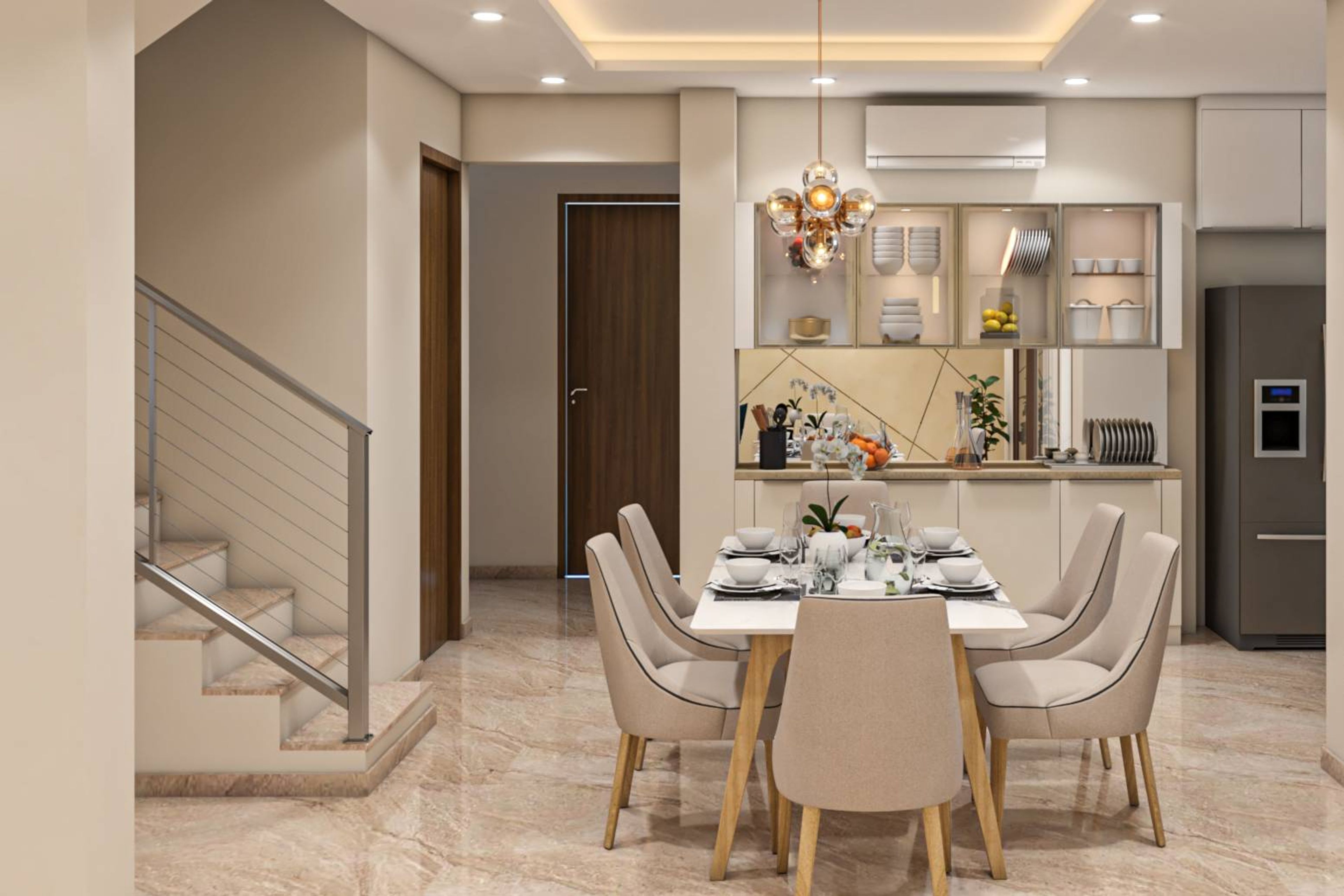 6-Seater Dining Room with Ambient Lights - Livspace