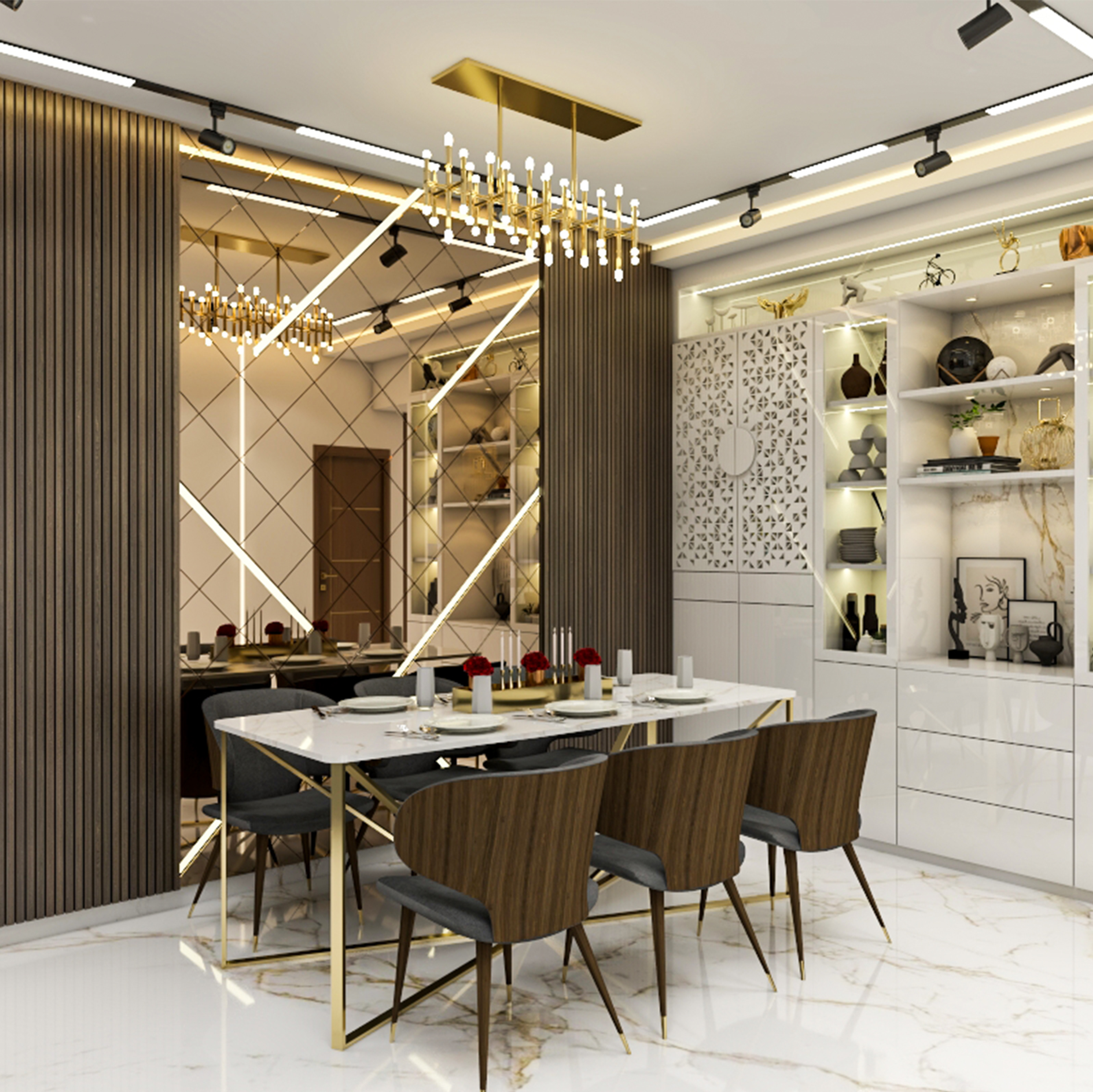 Dining Room With Golden Chandelier – Livspace