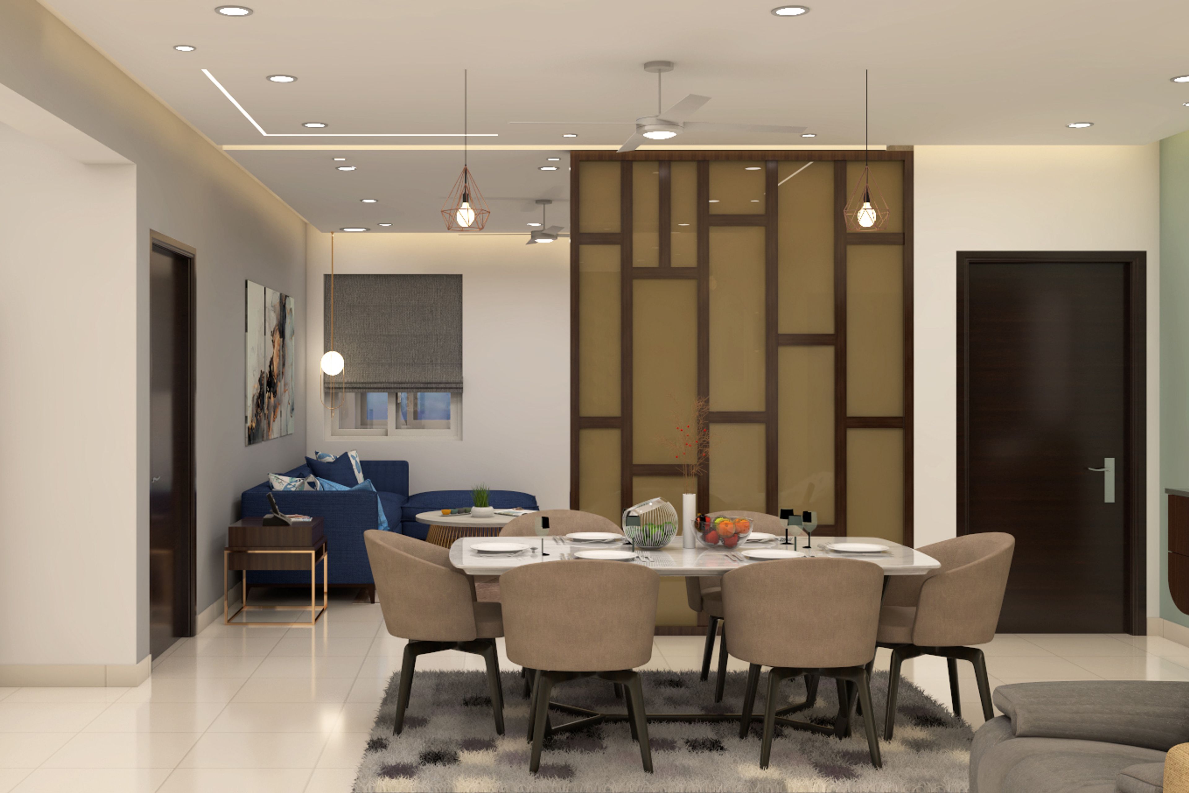 Modern 6-Seater Dining Room Design With White Marble Top