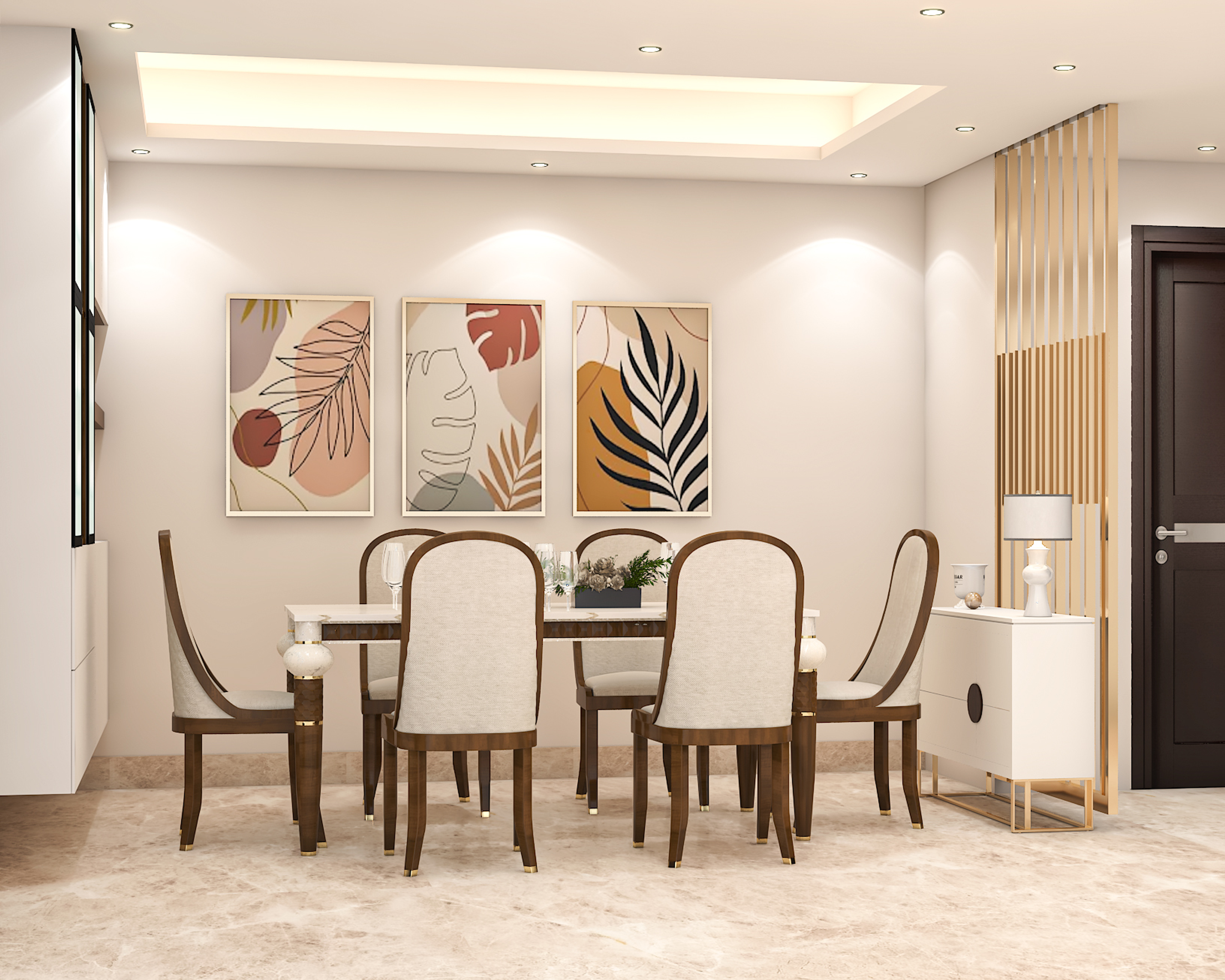 Six-Seater Contemporary Room Design In White And Wood