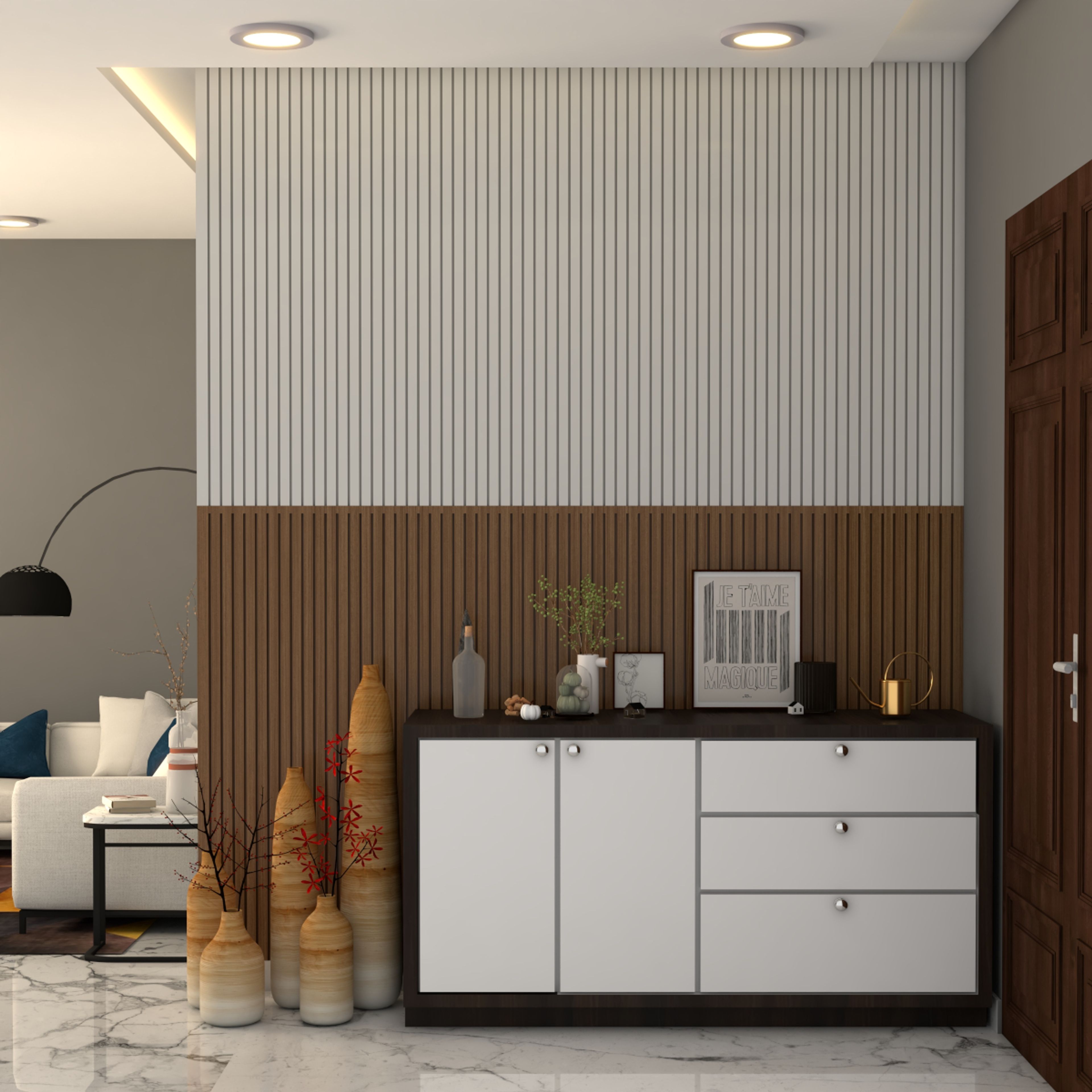 Modern Style Compact Foyer Design With Dual-Toned Wall