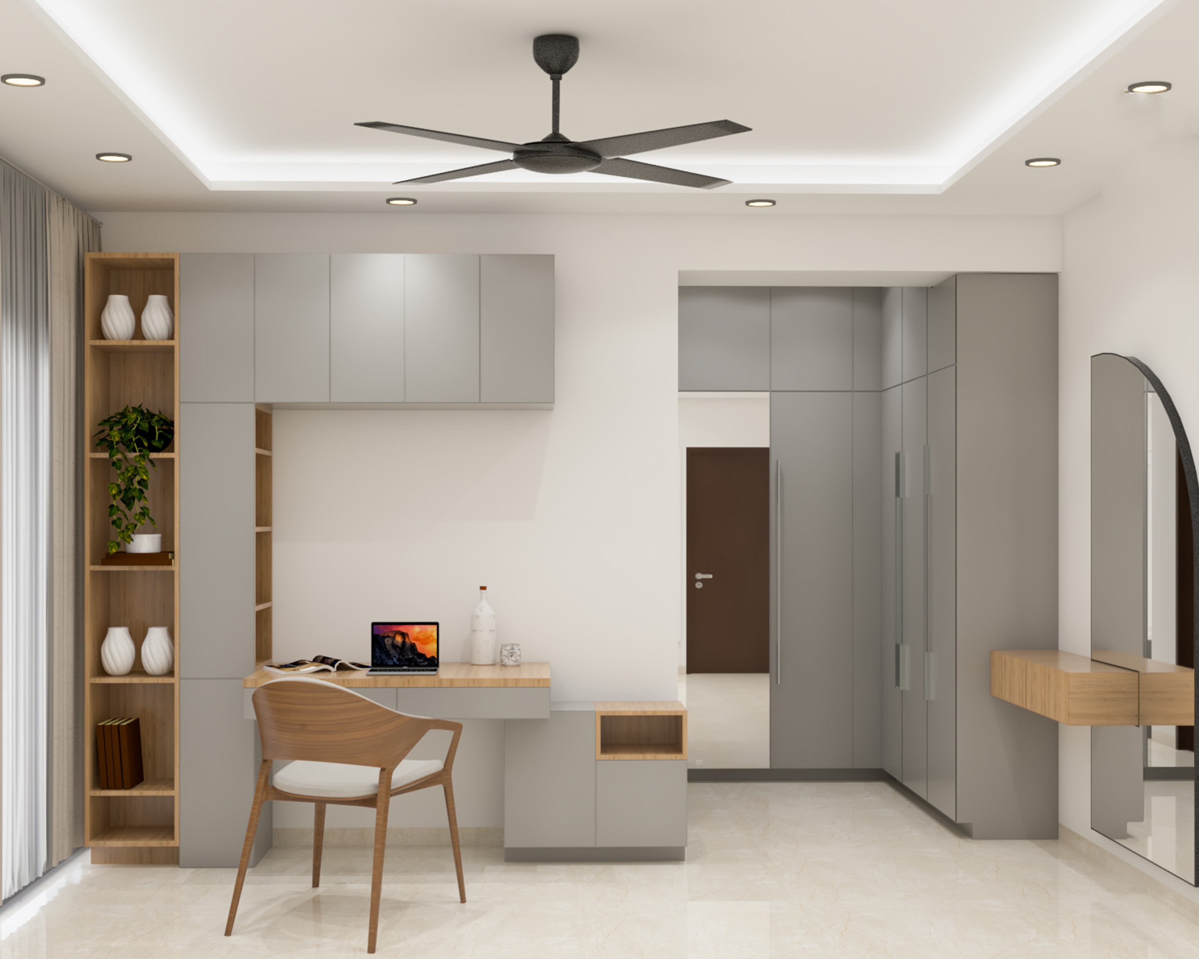 Modern Spacious Grey Home Office Design Idea