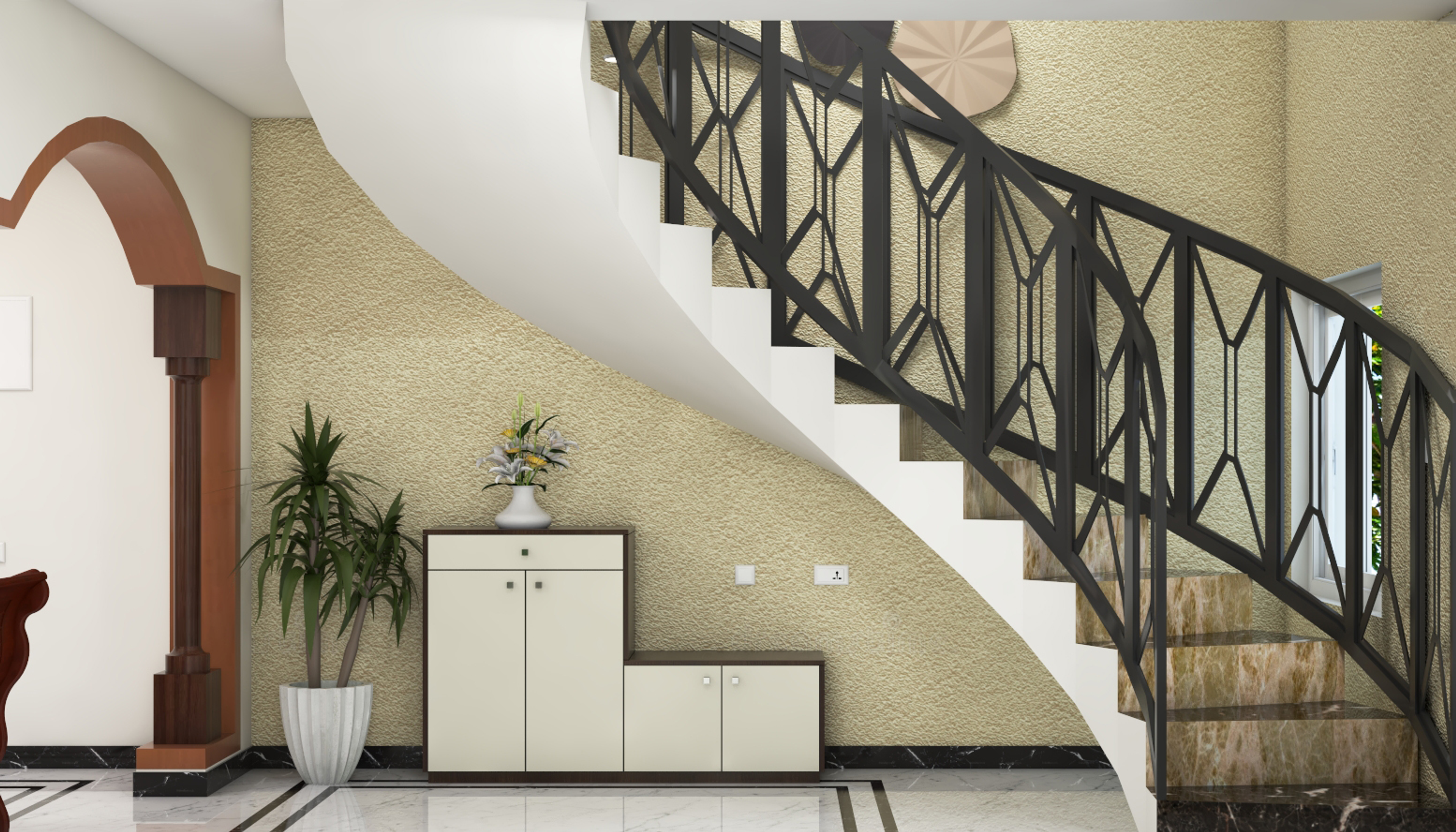 Modern Foyer Design With Textured Accent Wall