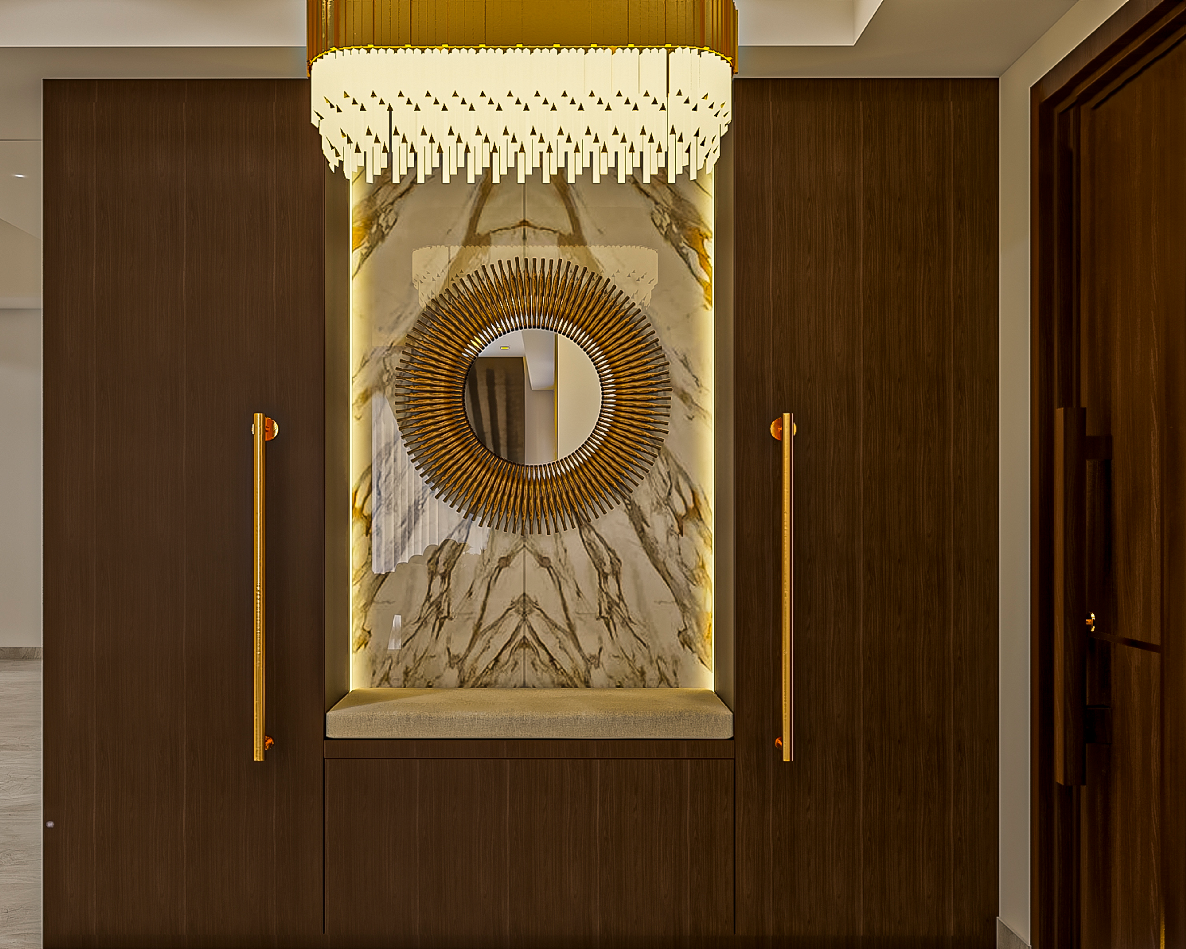 Classic Foyer Design Idea With Chandelier