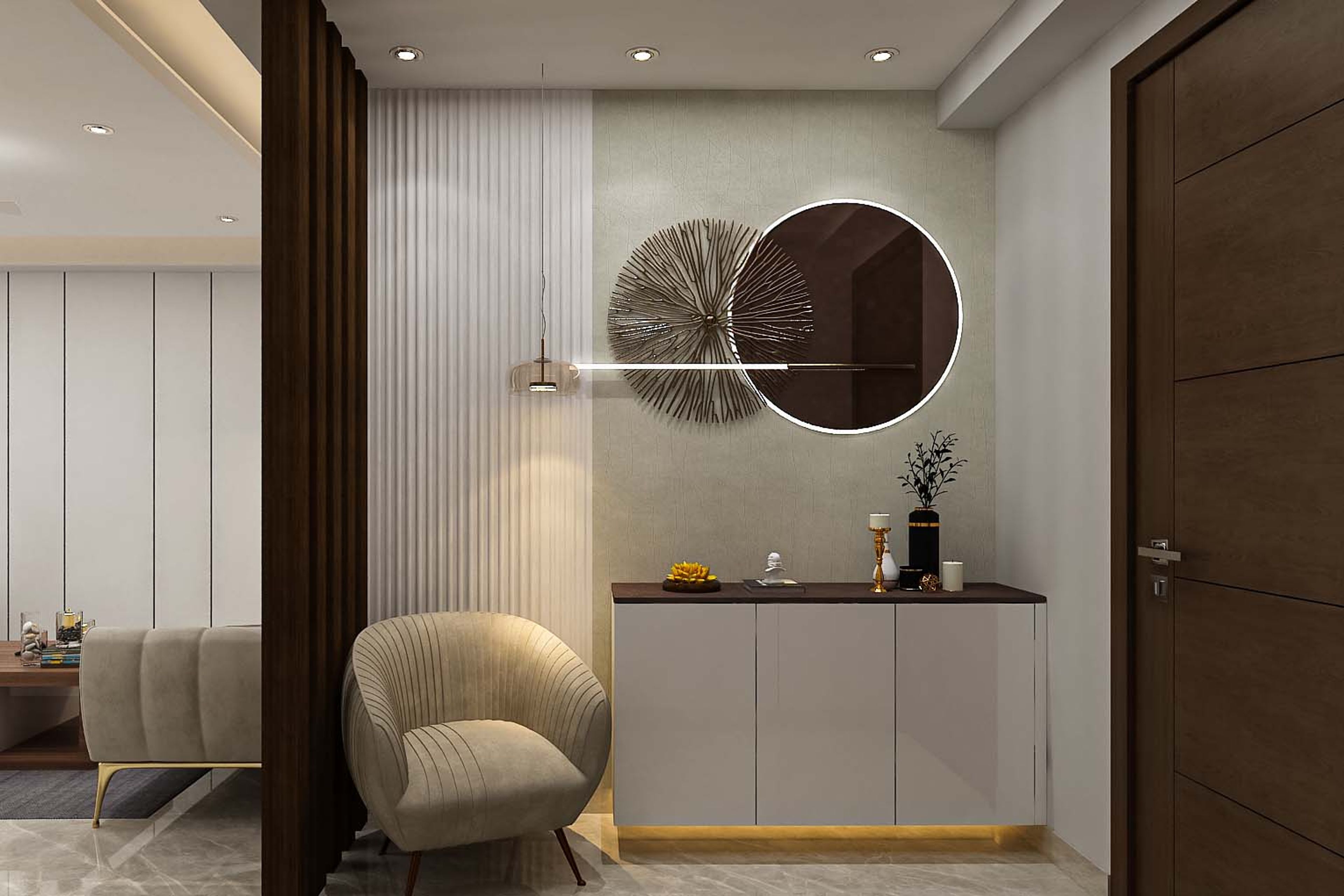 Foyer Design With Grooved White Panel - Livspace