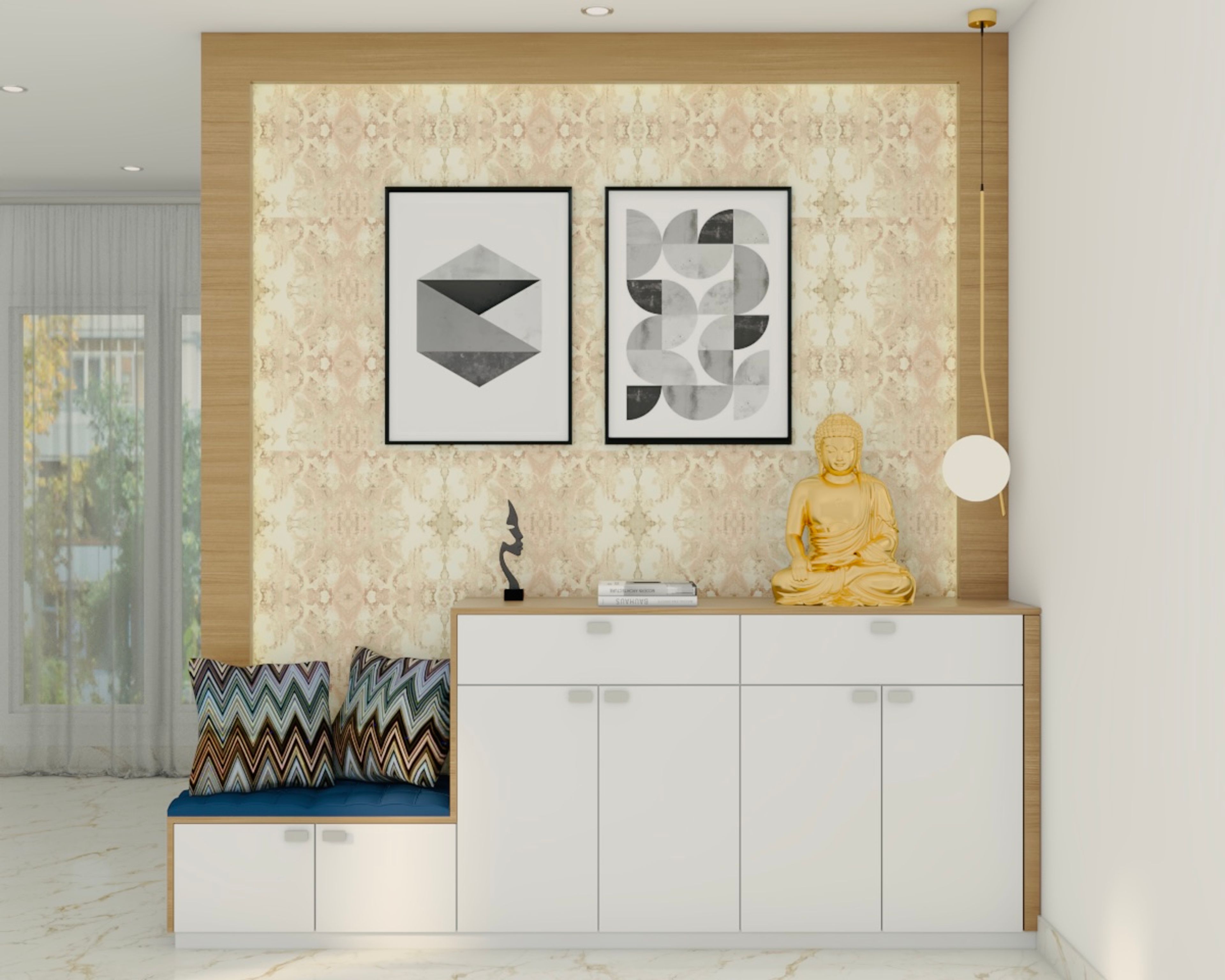 Contemporary Foyer Design With Large Storage Unit