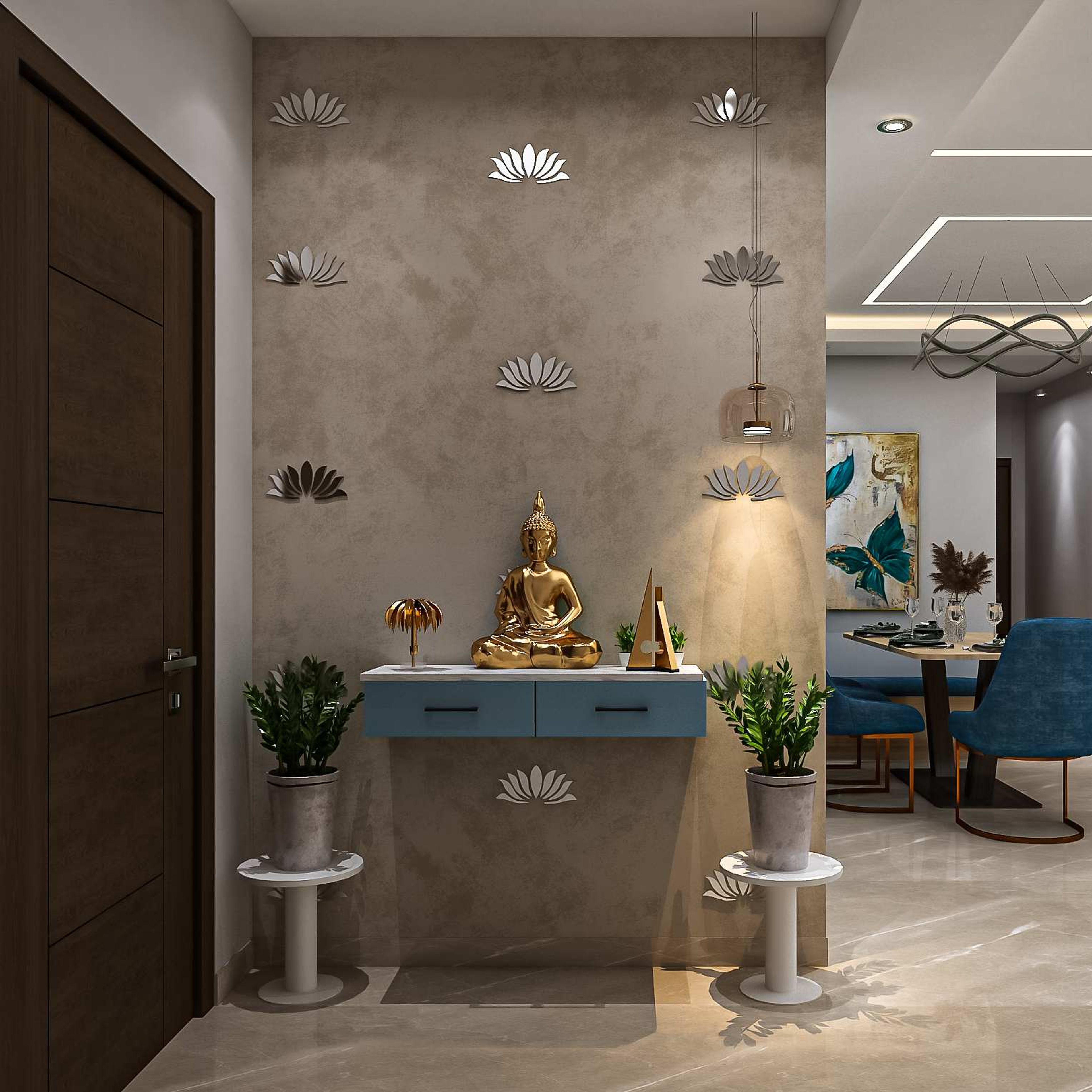 Subtle Foyer with Silver Motif Designs