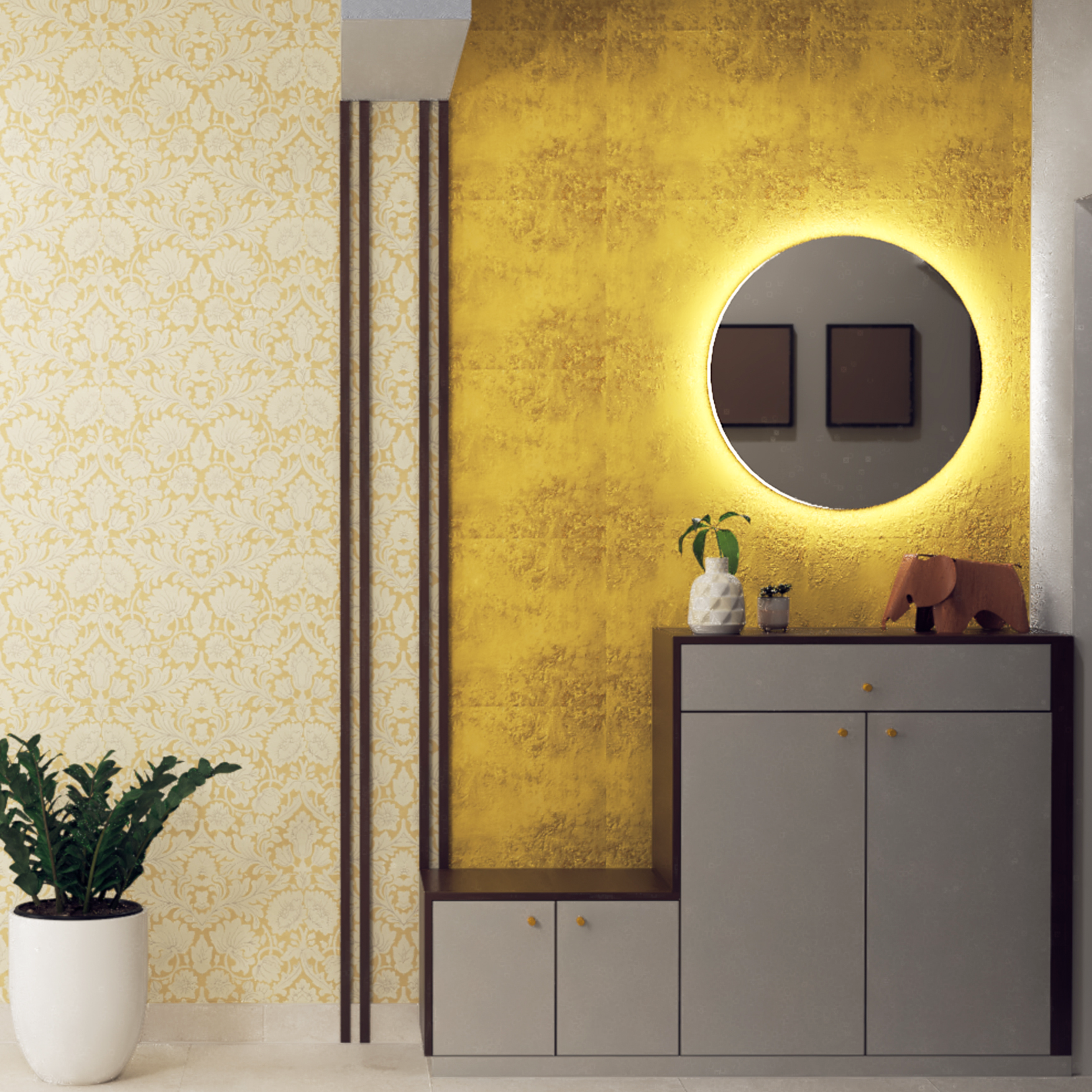 Yellow And Grey Foyer - Livspace