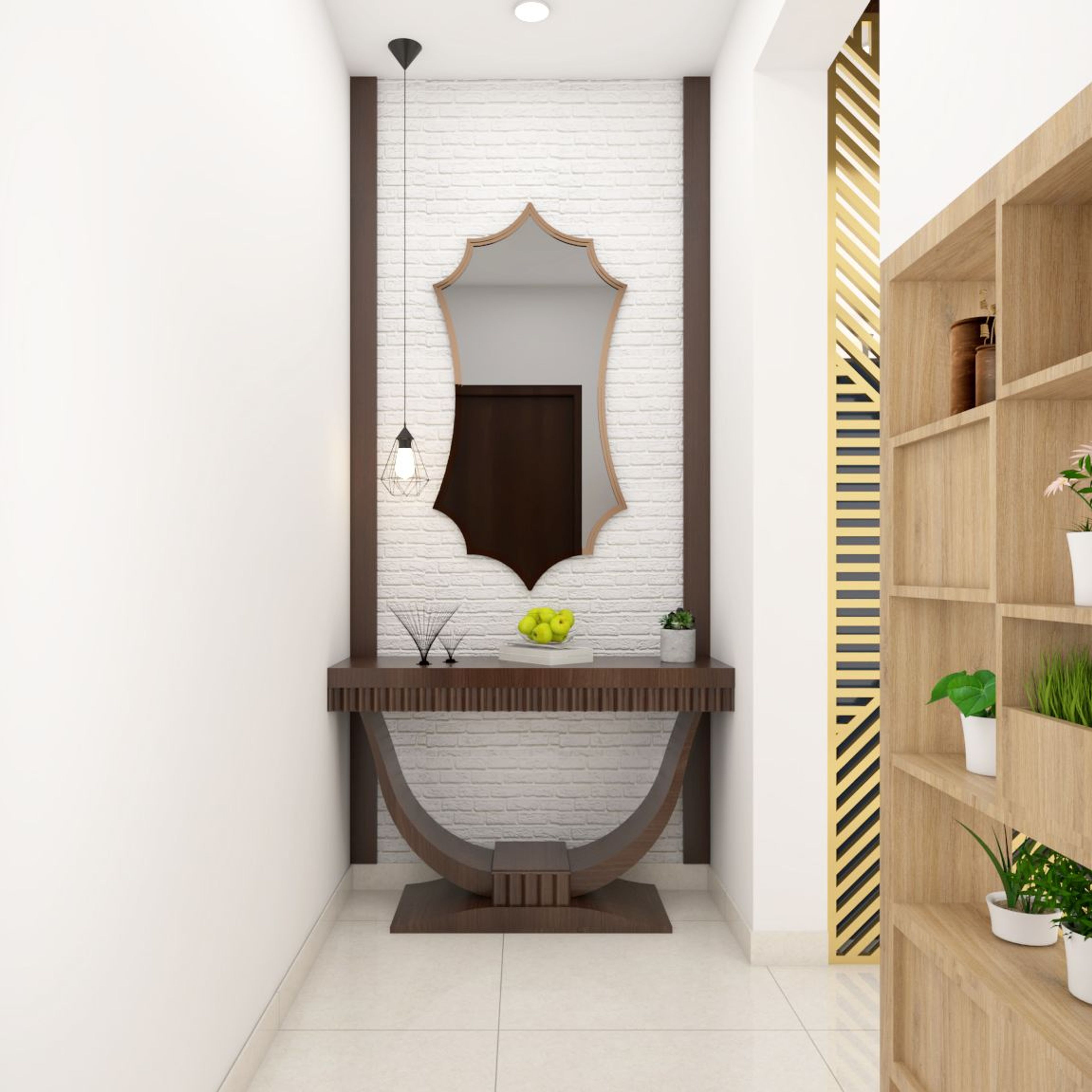 Classic Compact Foyer Design With Mirror