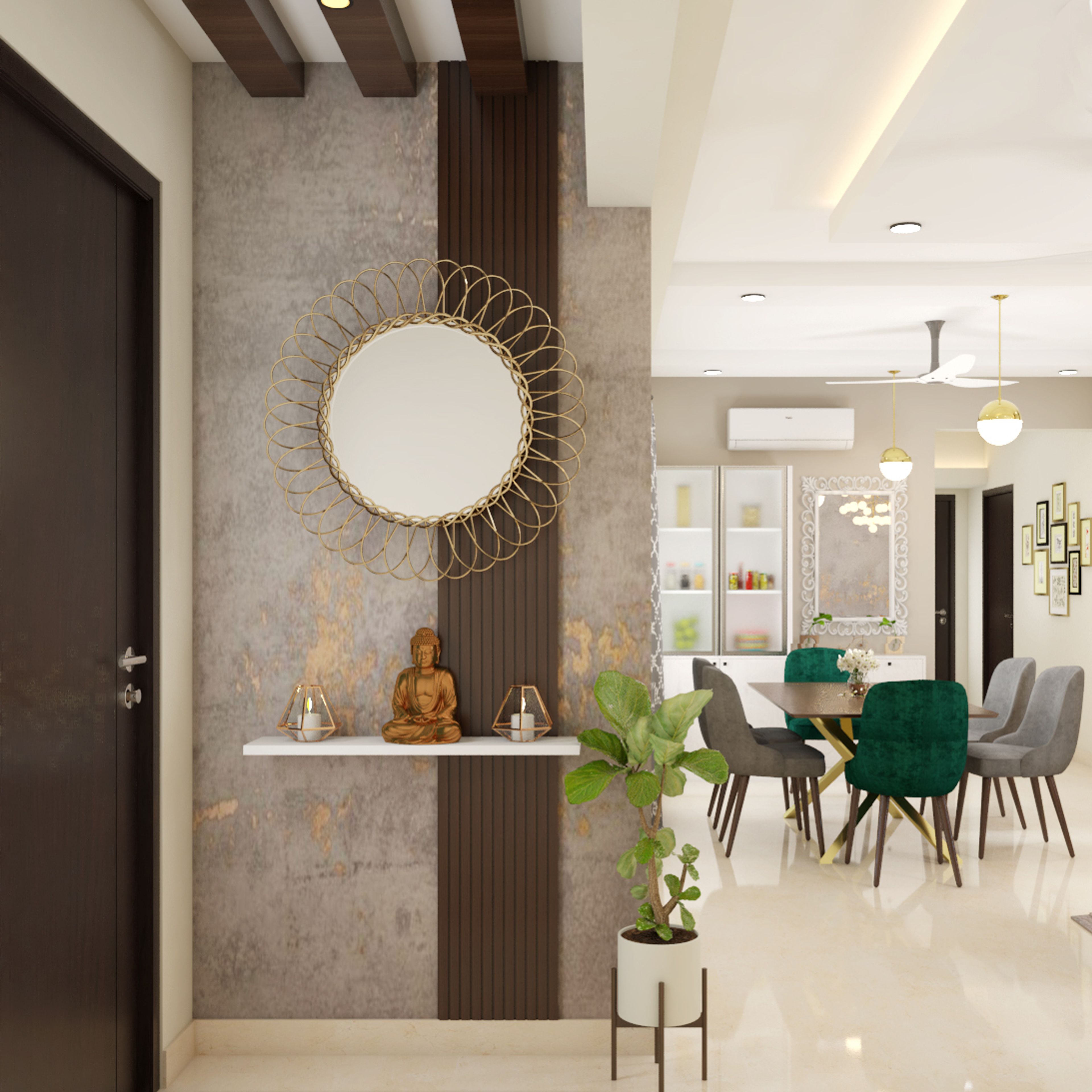 Modern Foyer Design With Vertical Wooden Grain Panel