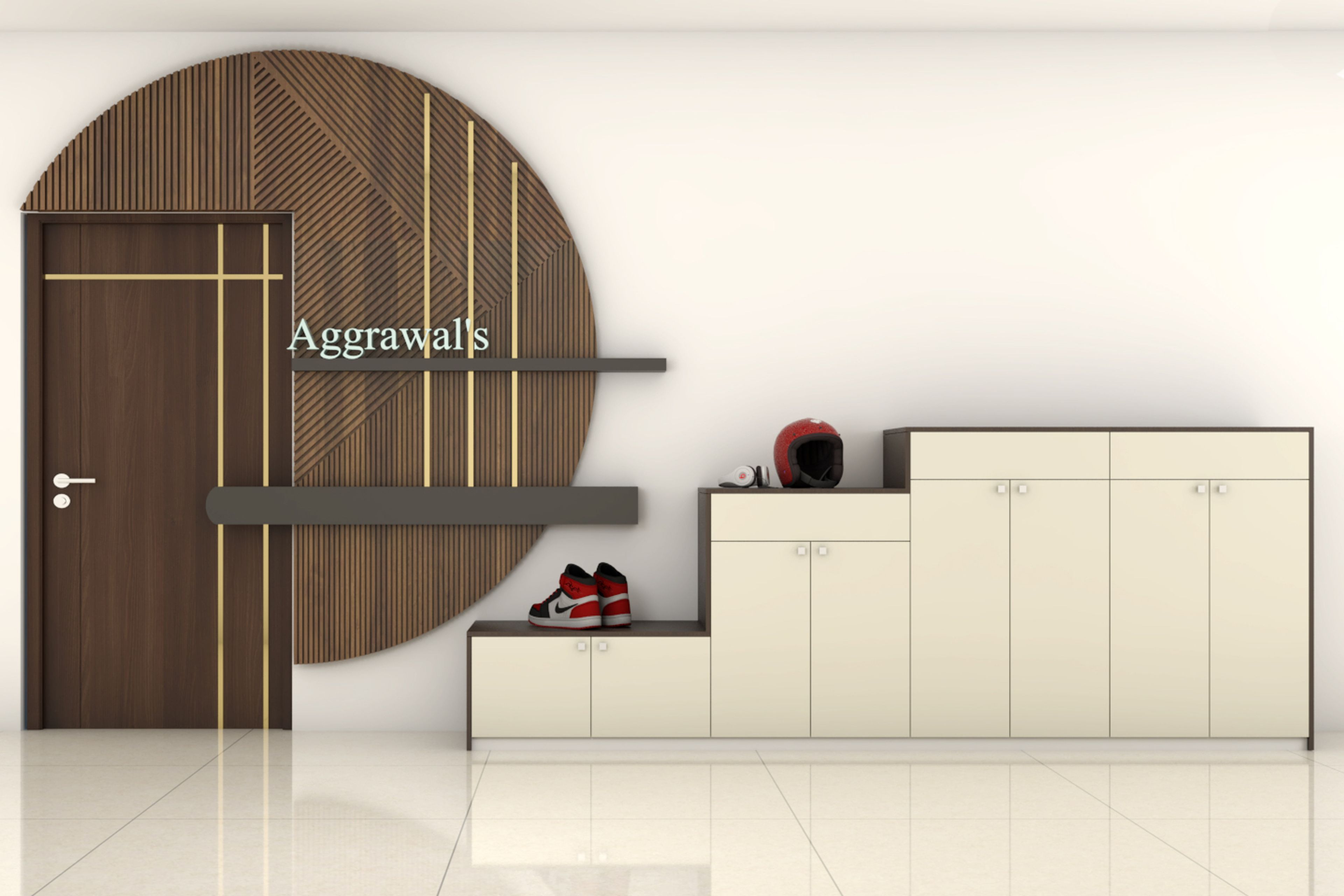 Modern Foyer Design With 3-Step White Storage Cabinet