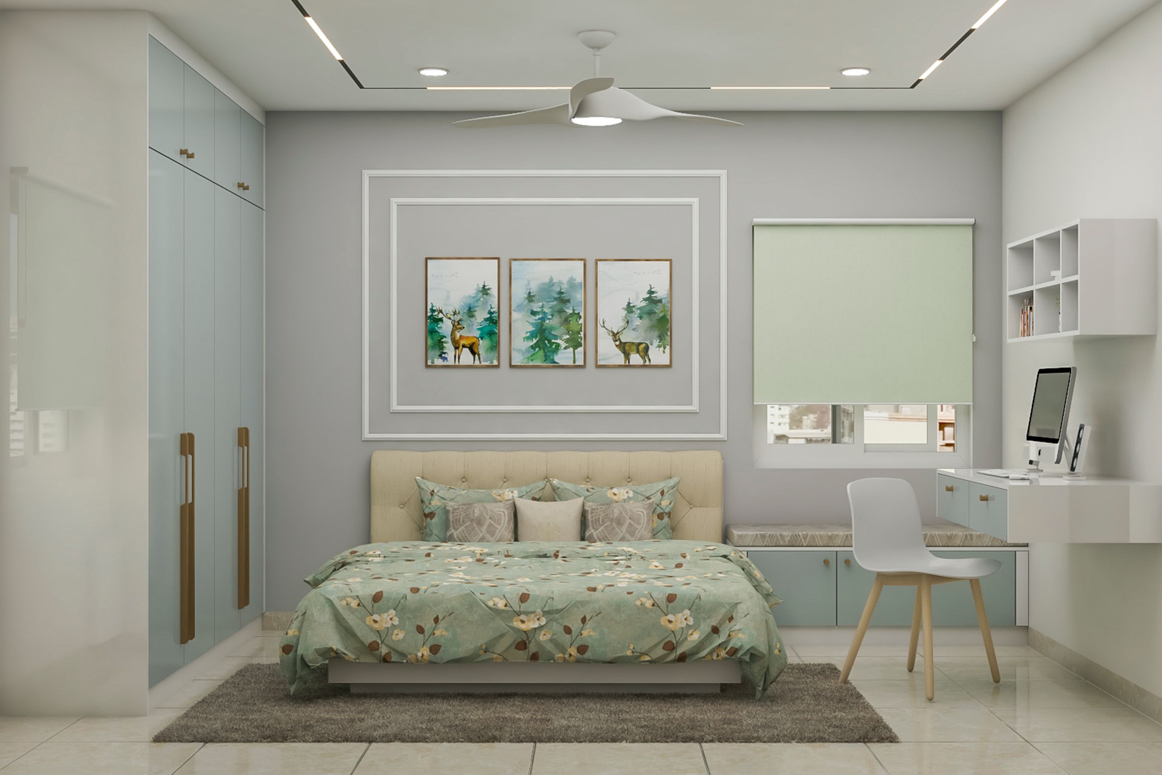 Modern Guest Bedroom Design With Pastel Blue Wardrobe