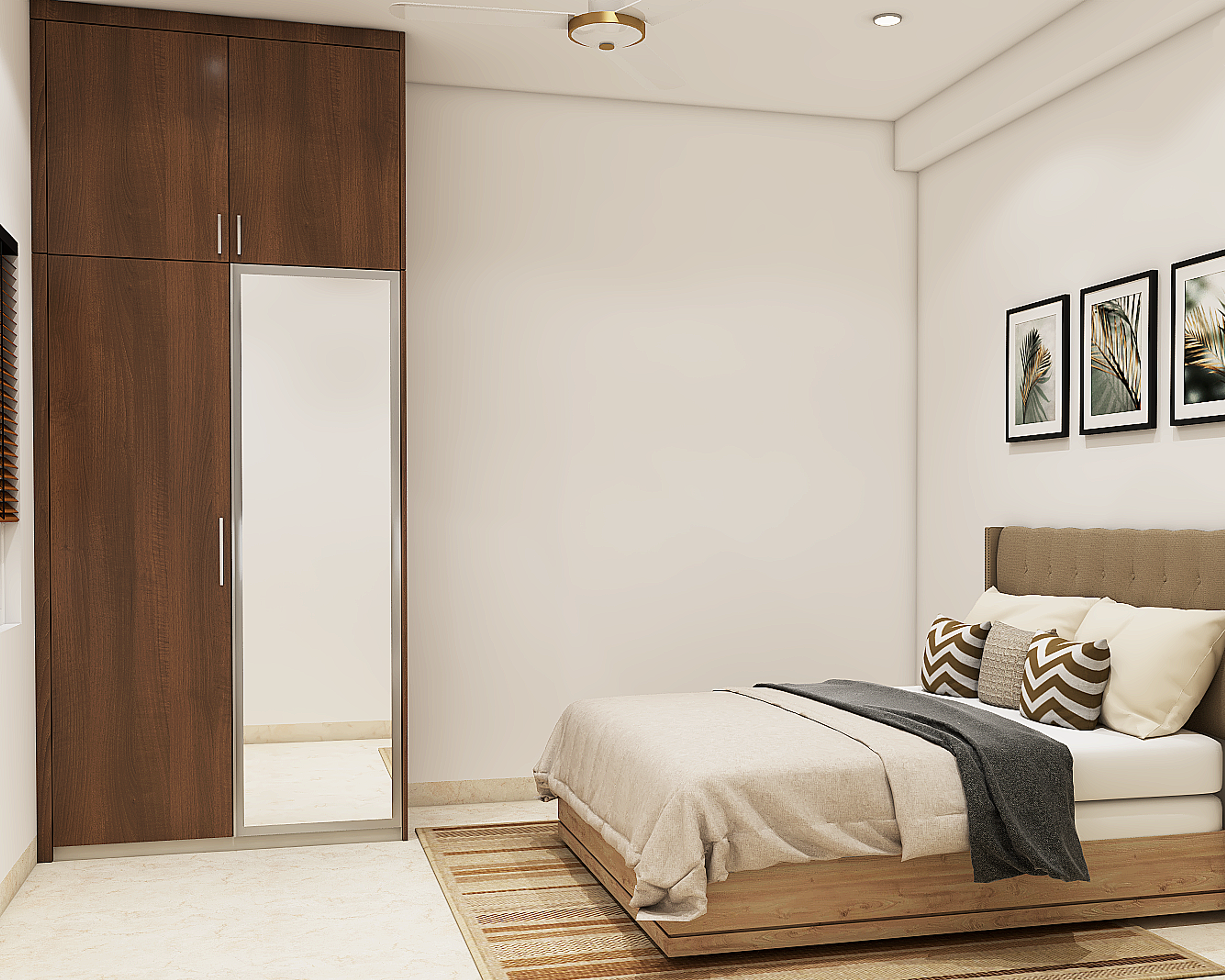 Guest Bedroom With Wooden Wardrobe – Livspace