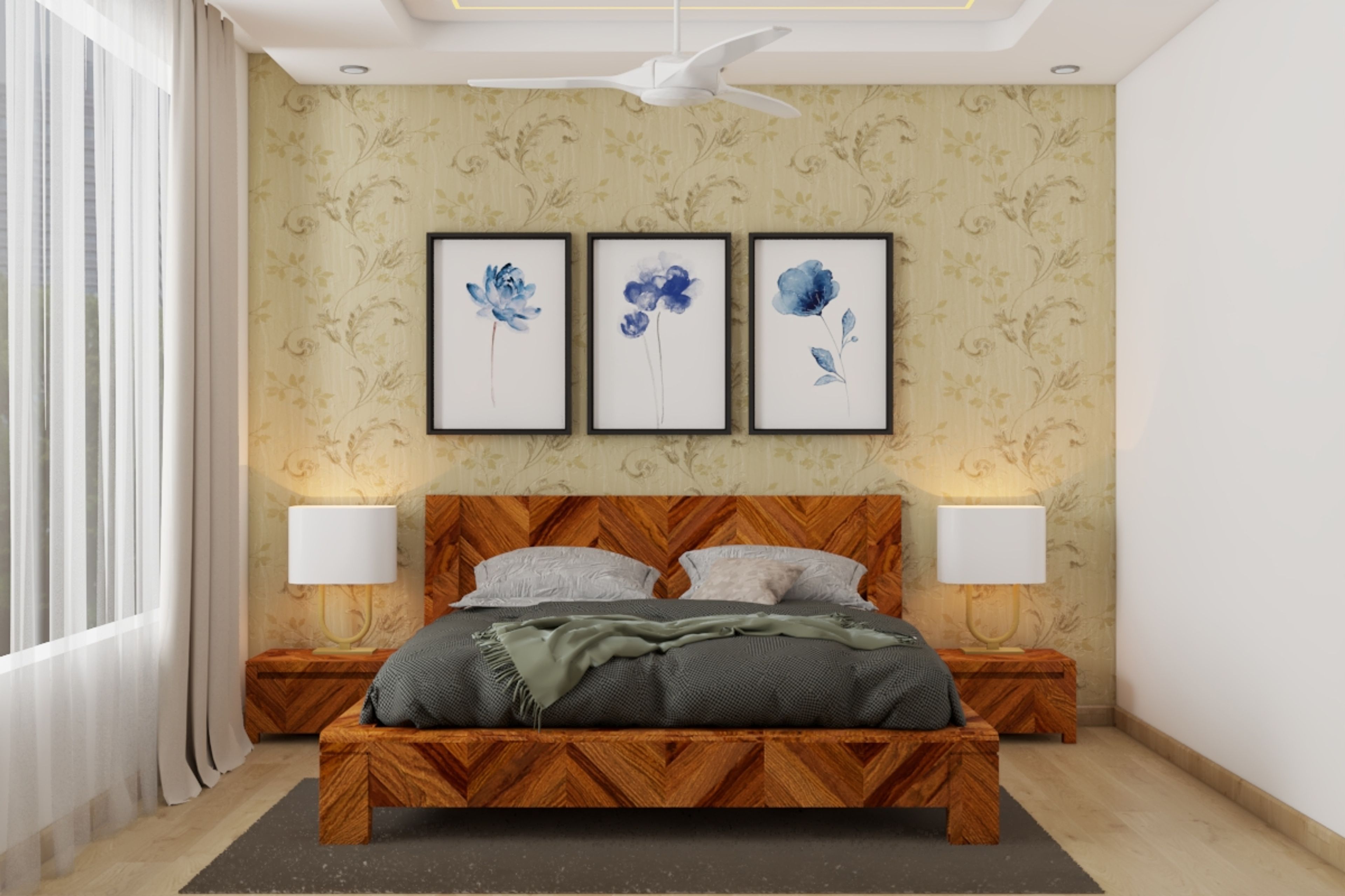 Contemporary Guest Room Design With Floral Wallpaper