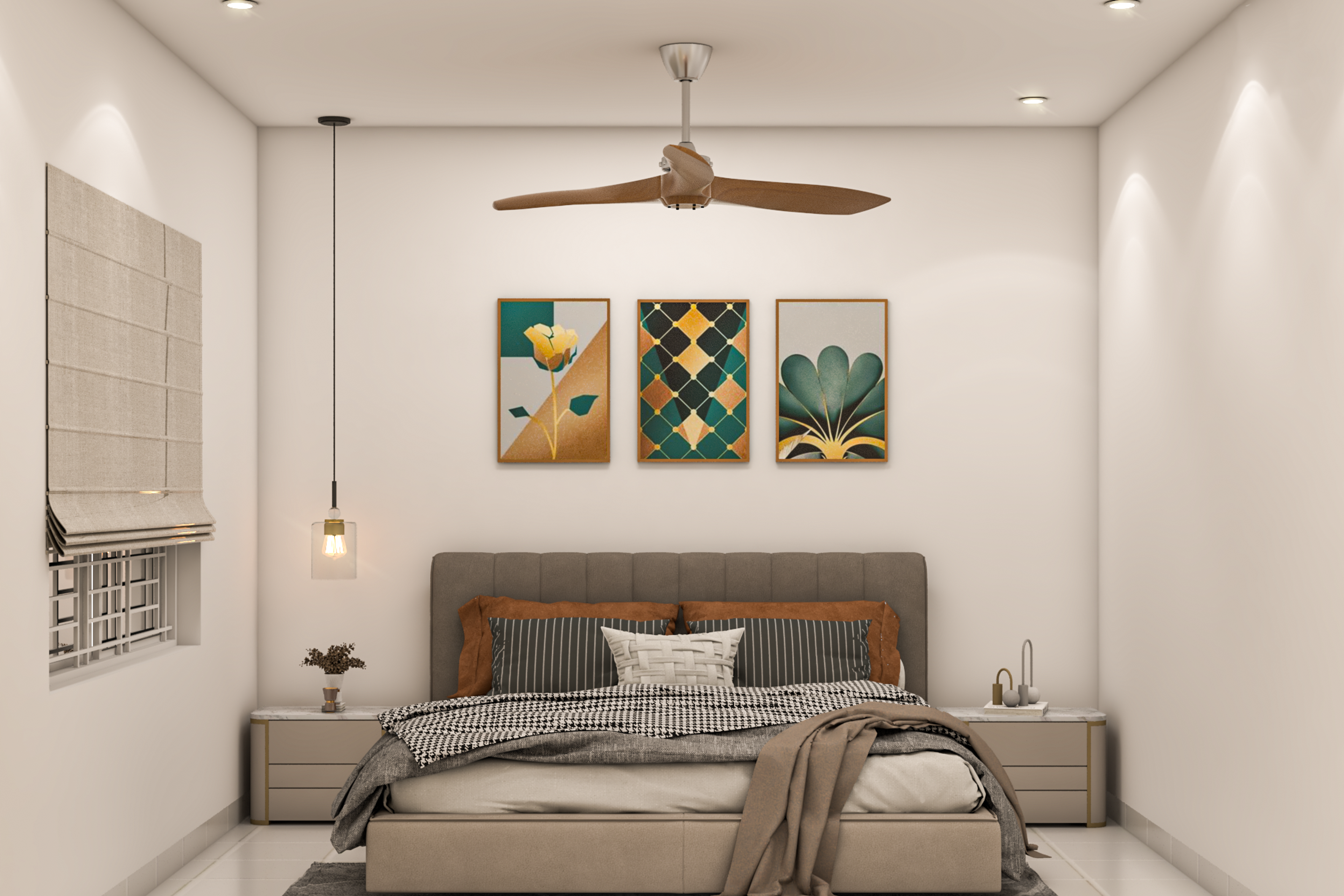 Contemporary Guest Bedroom Design With Wall Frames