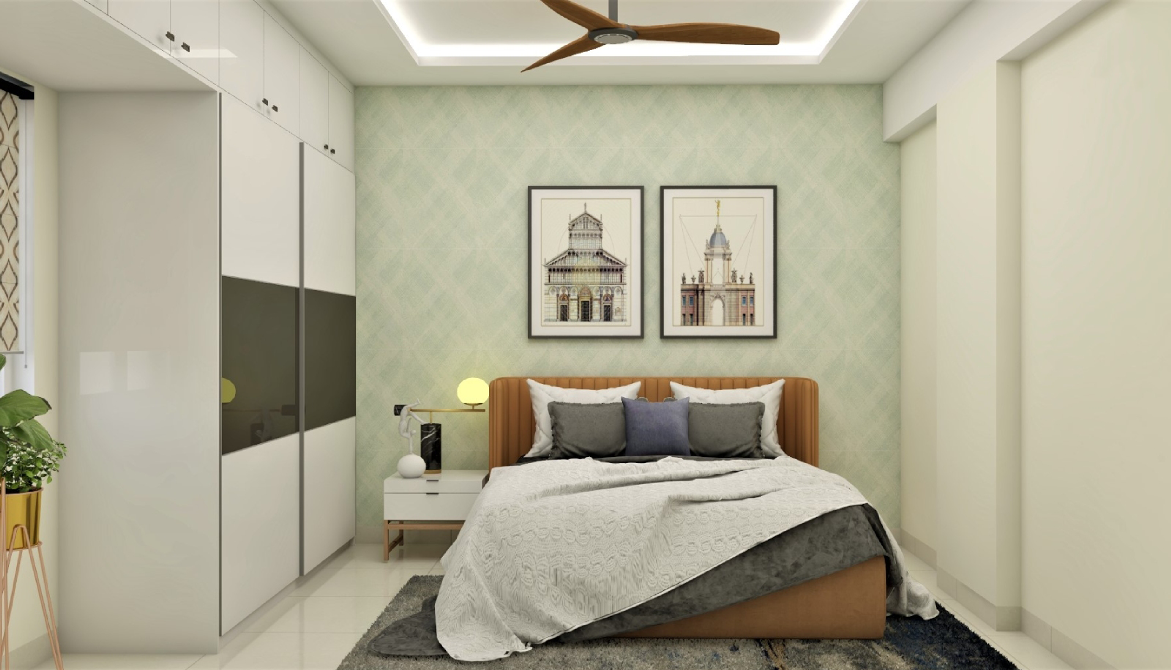 Modern Guest Bedroom Design With Orange Headboard