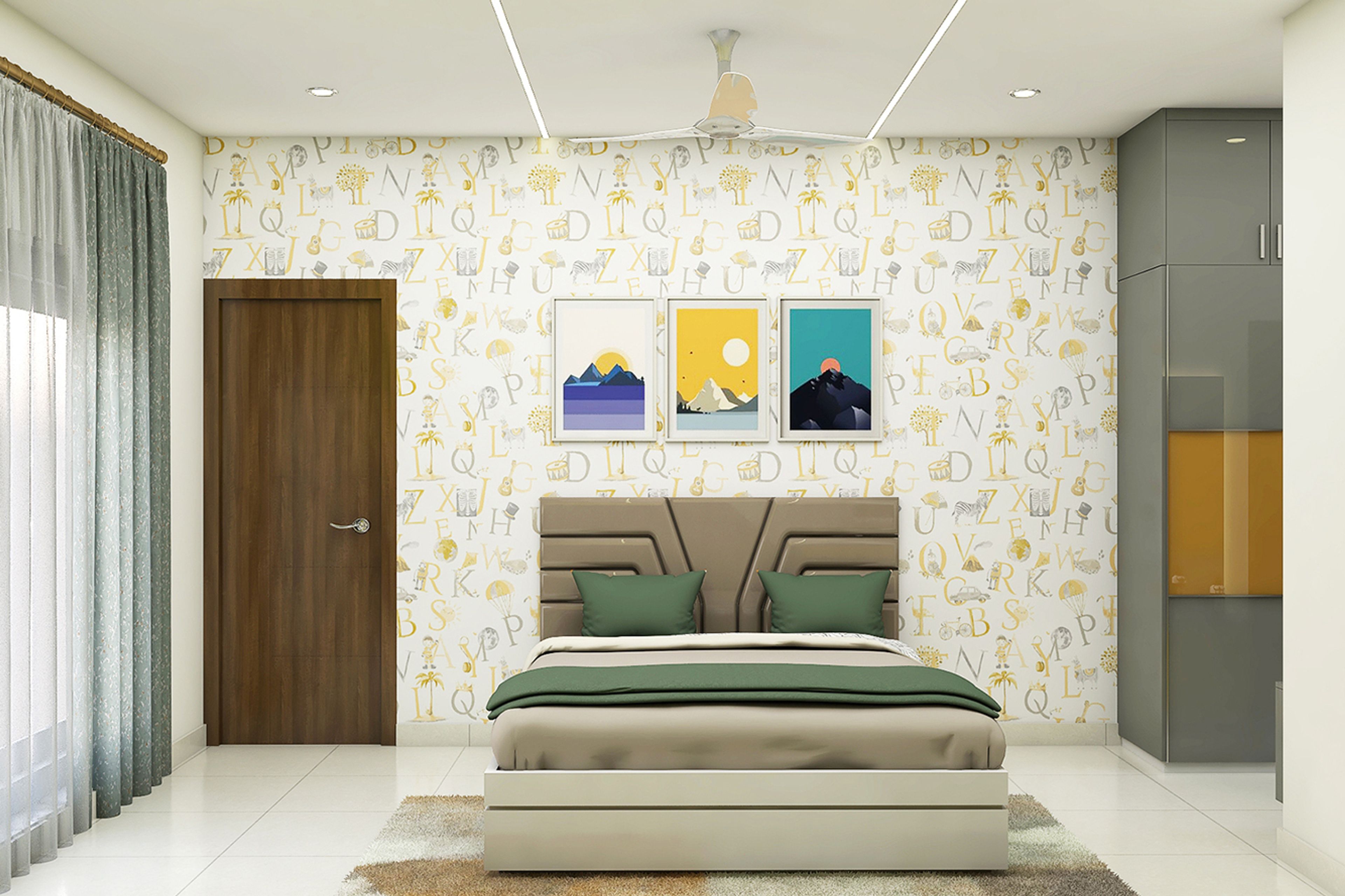 Modern Kid's Bedroom Design With Alphabet Wallpaper