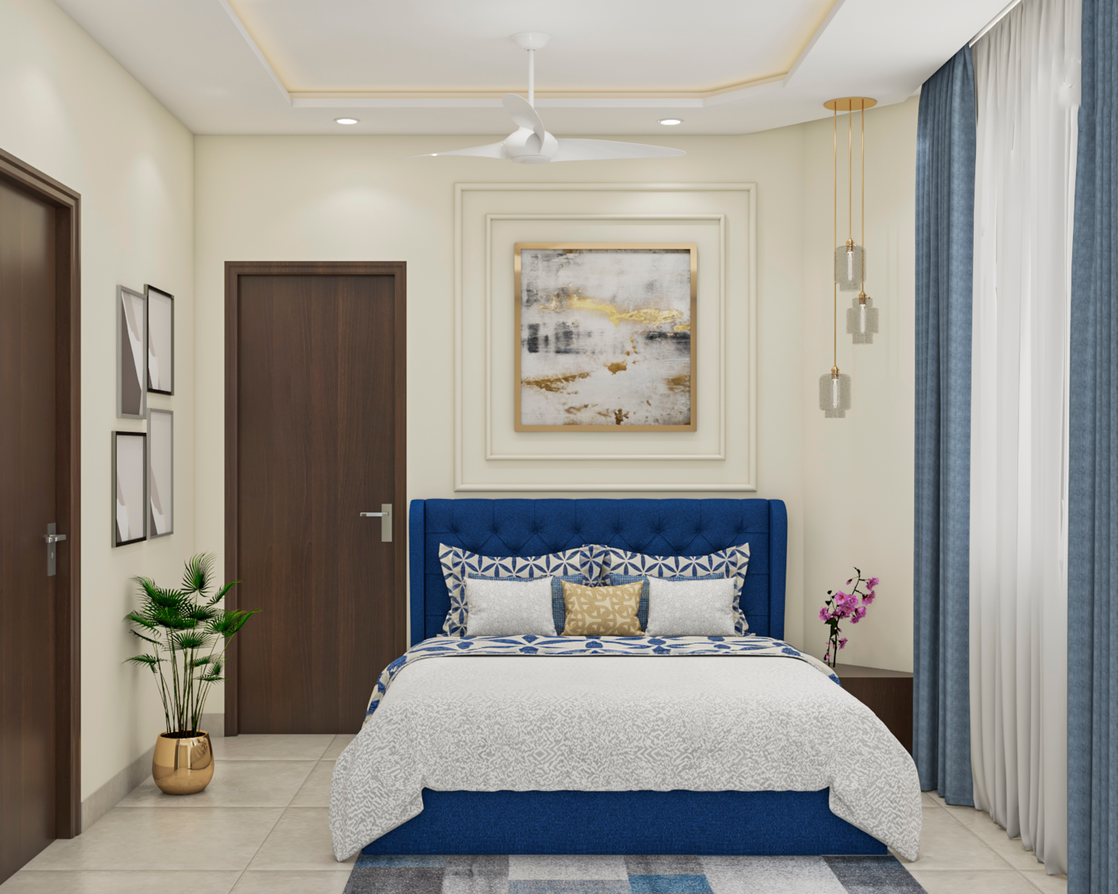 Cream And Blue Contemporary Guest Bedroom Design