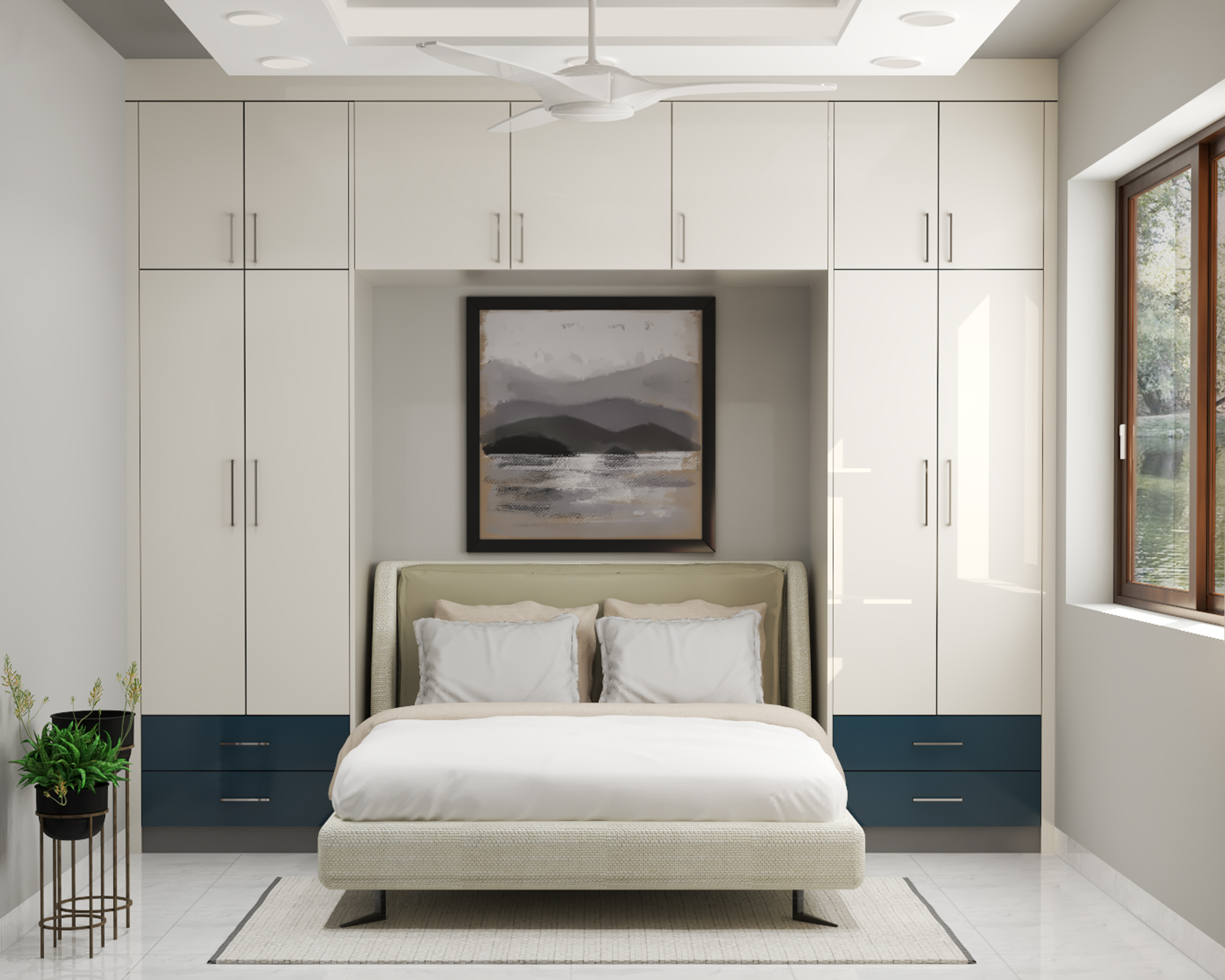 Modern Guest Bedroom Design With Dual-Toned Wardrobe