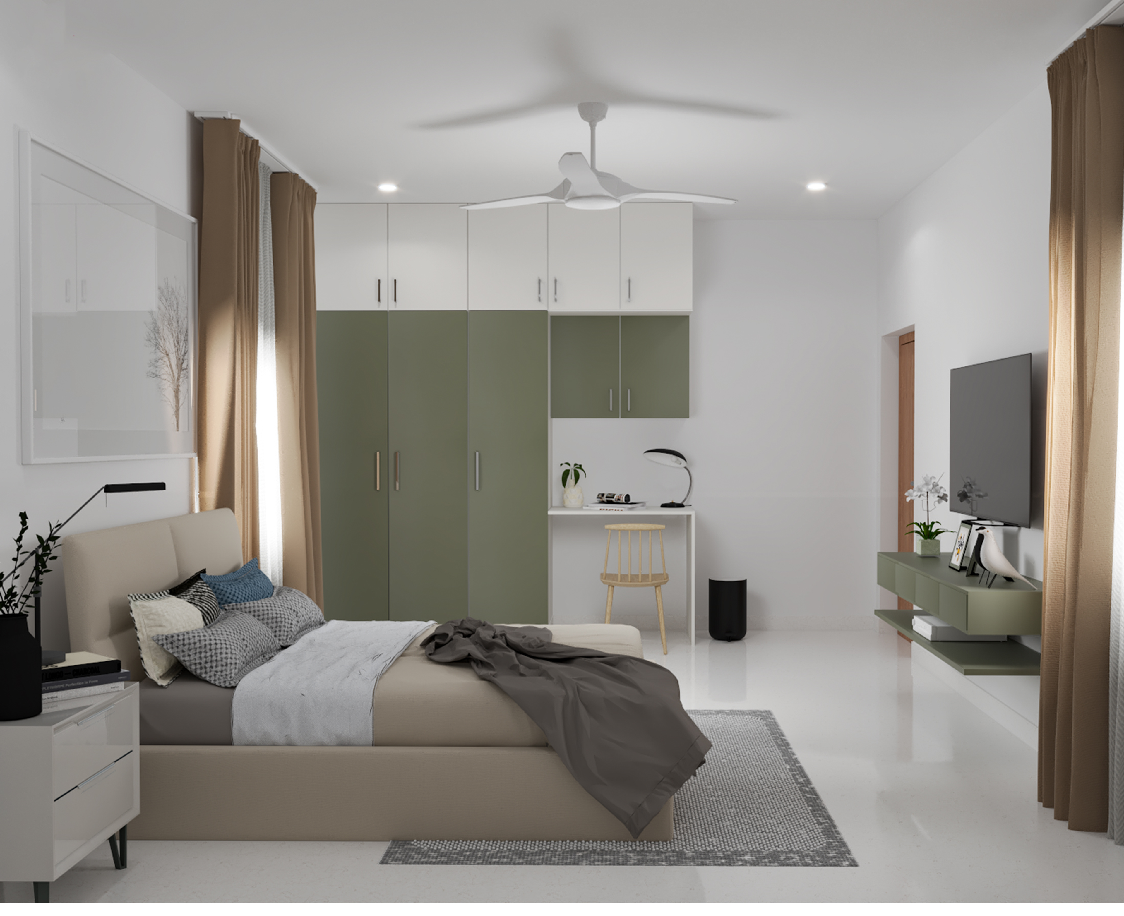 Modern Guest Bedroom Design With Grey And White Wardrobe