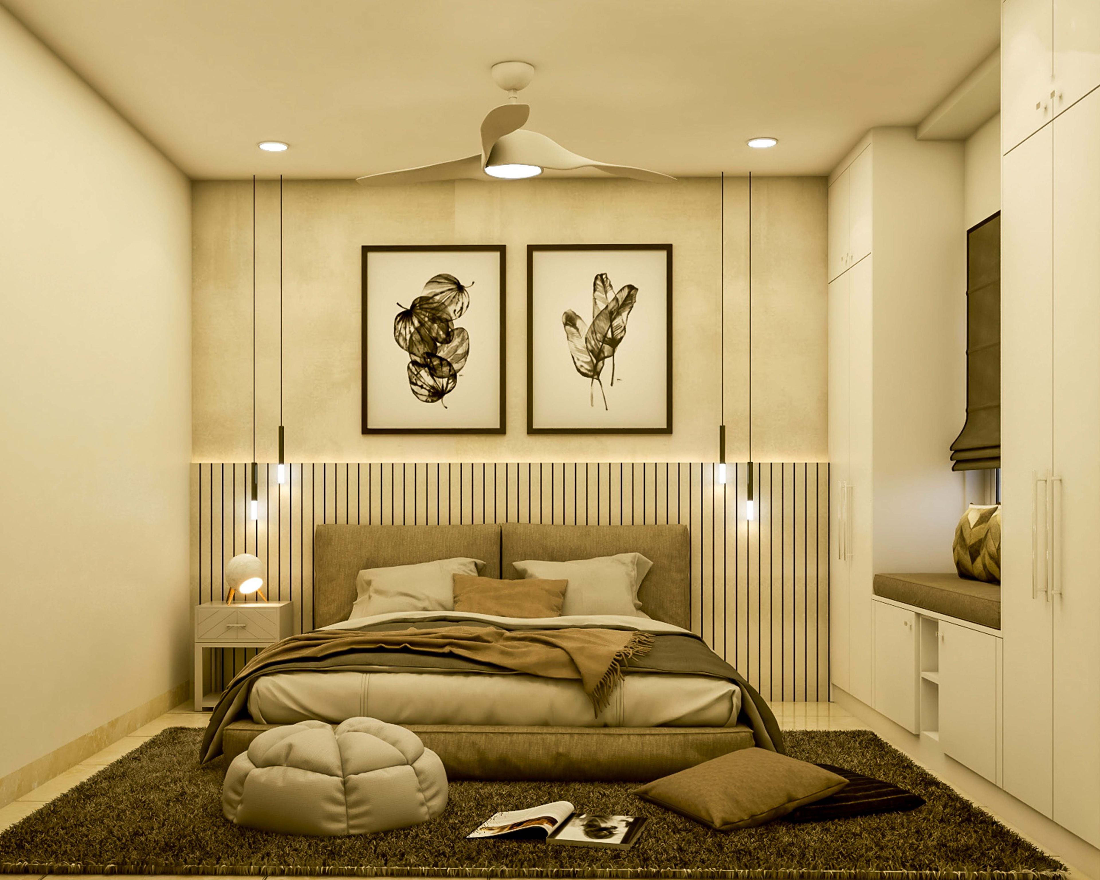 Modern Style Compact Guest Bedroom Design With Frosty Wardrobe