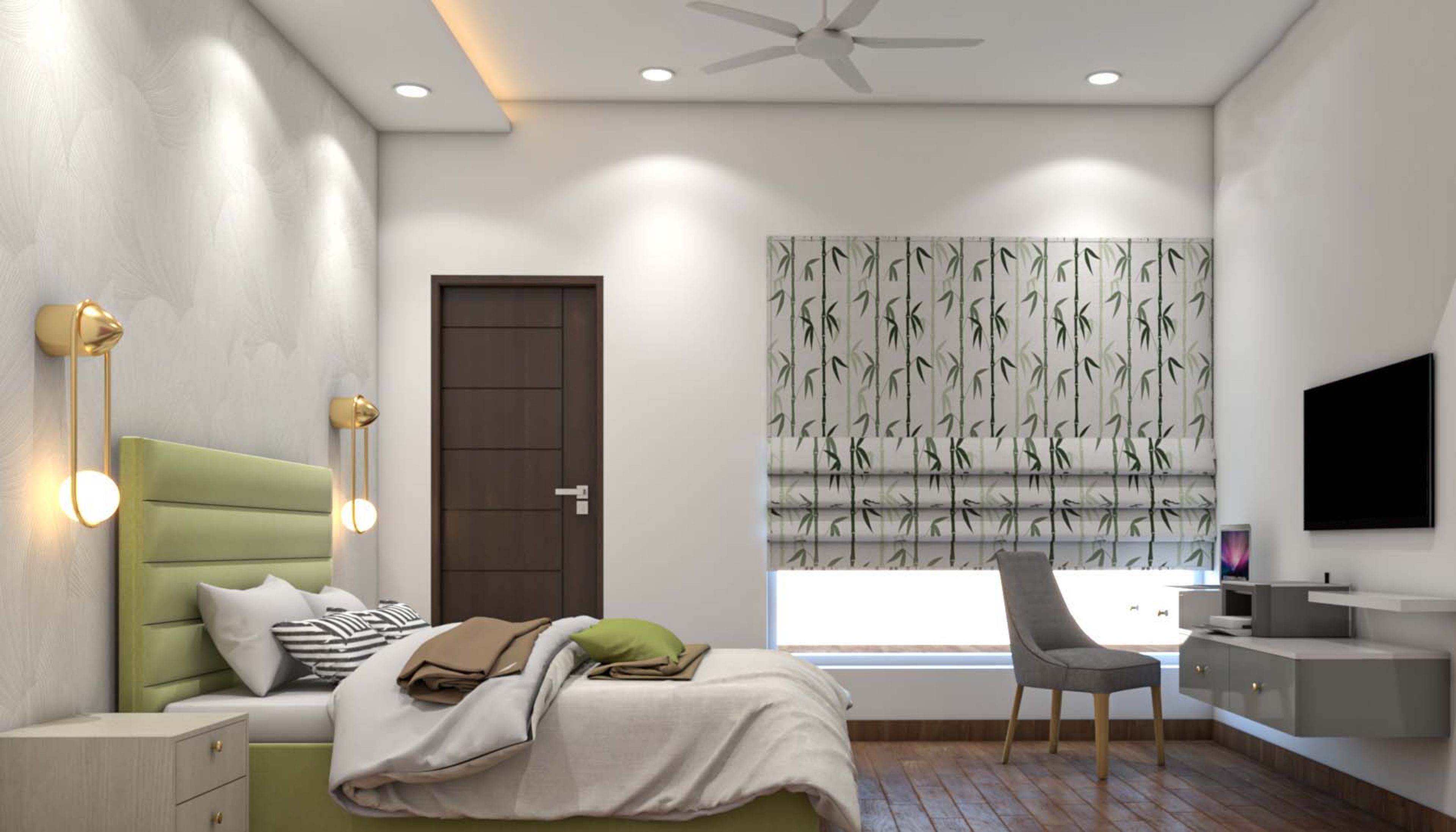 Modern Spacious Guest Bedroom Design With Wooden Floor