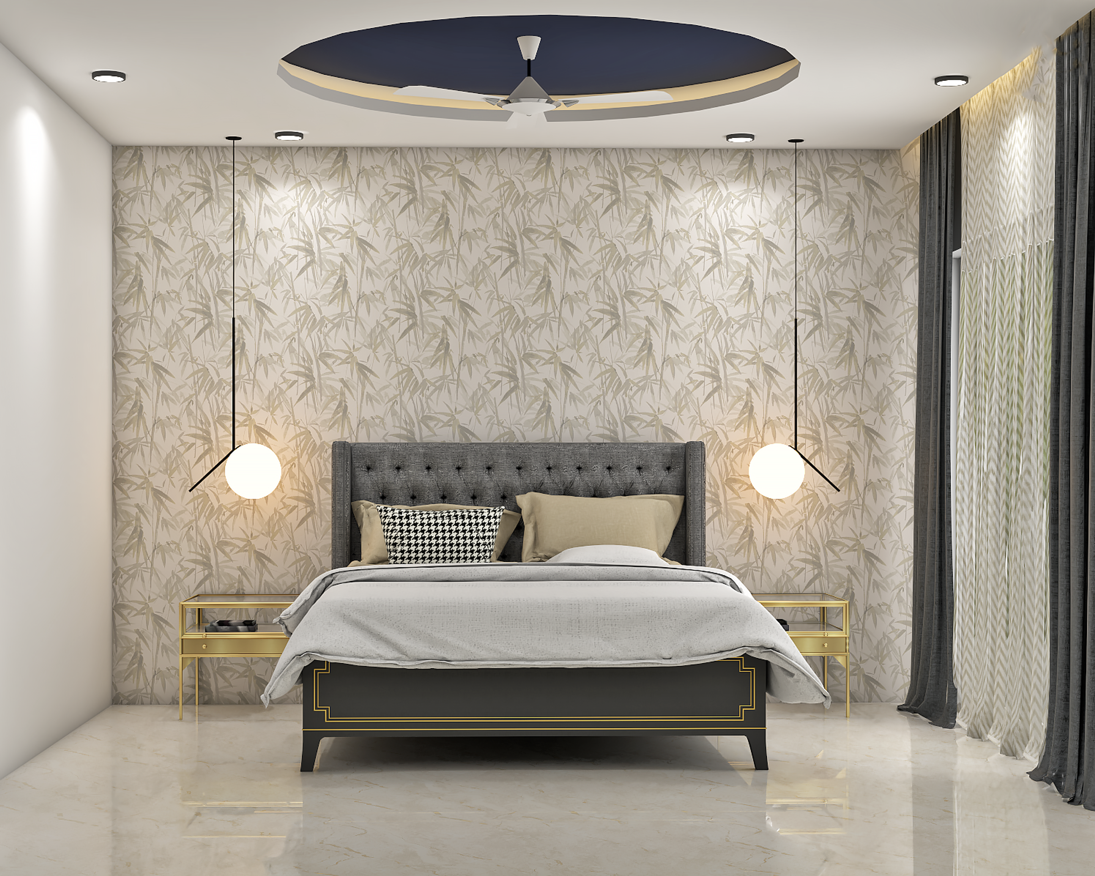 Spacious Contemporary Style Guest Bedroom Design With False Ceiling