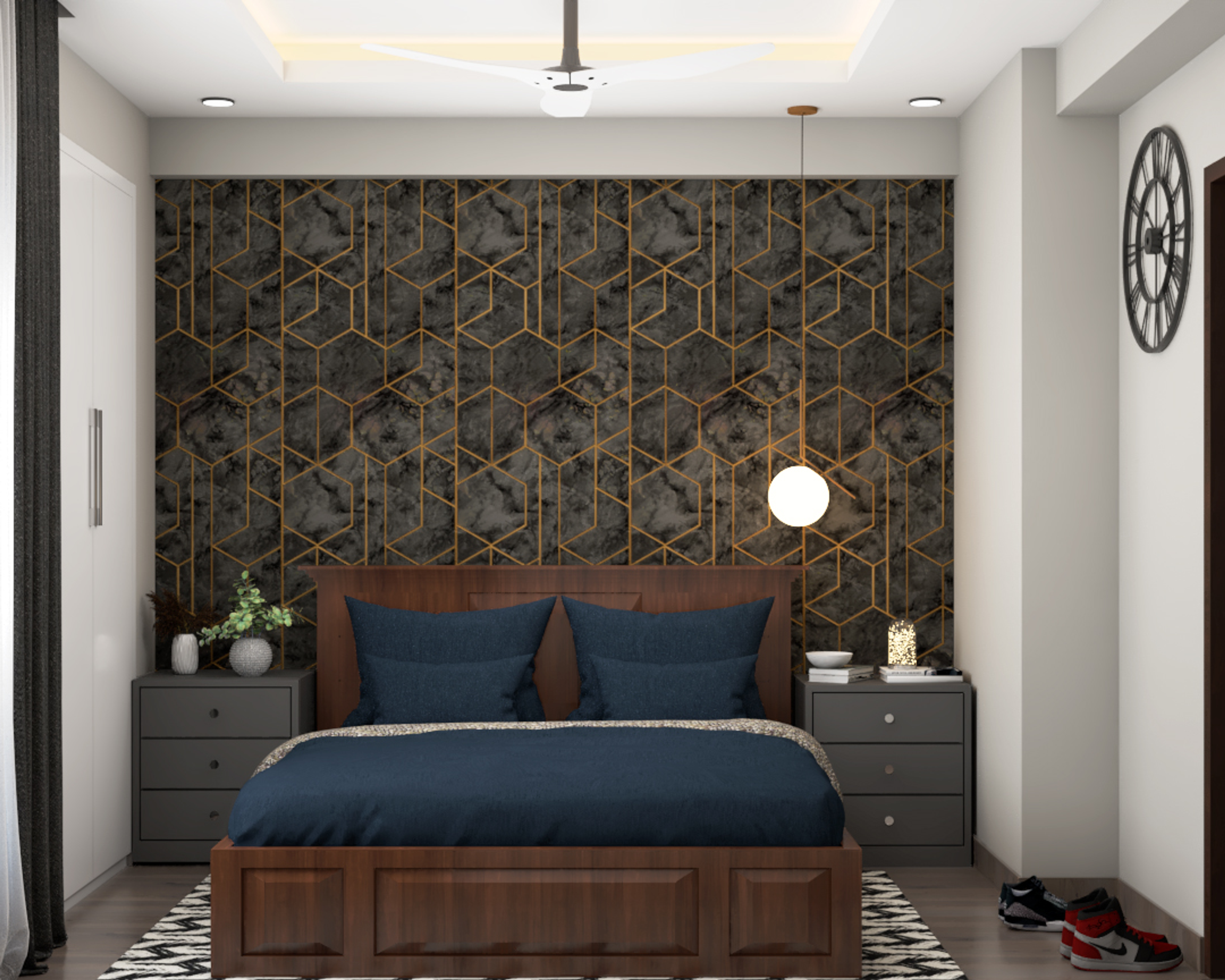 Modern Guest Bedroom Design With Textured Wall